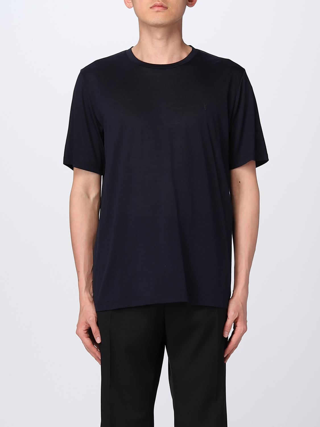 【Saint Laurent】Wool Silk Blend Short Sleeve T Shirt Indigo SAINT LAURENT: T-shirt in wool blend - Indigo | Saint