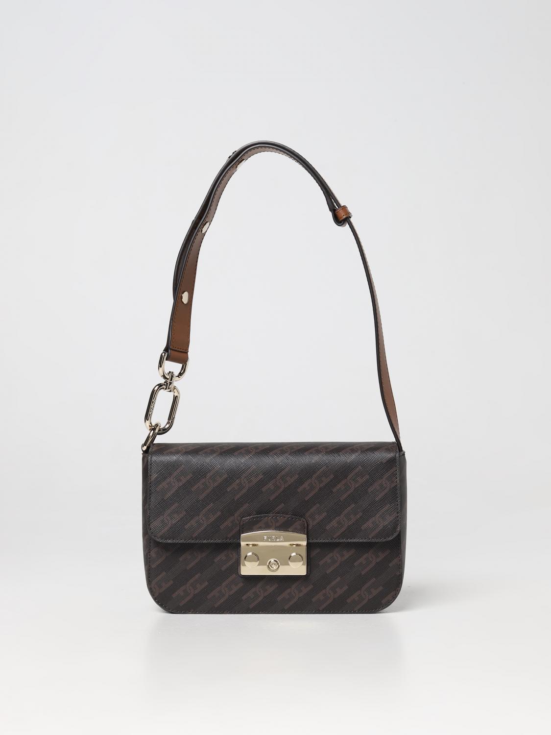 FURLA BORSA A SPALLA: Borsa Metropolis Furla in tessuto spalmato, Caffe - Img 1