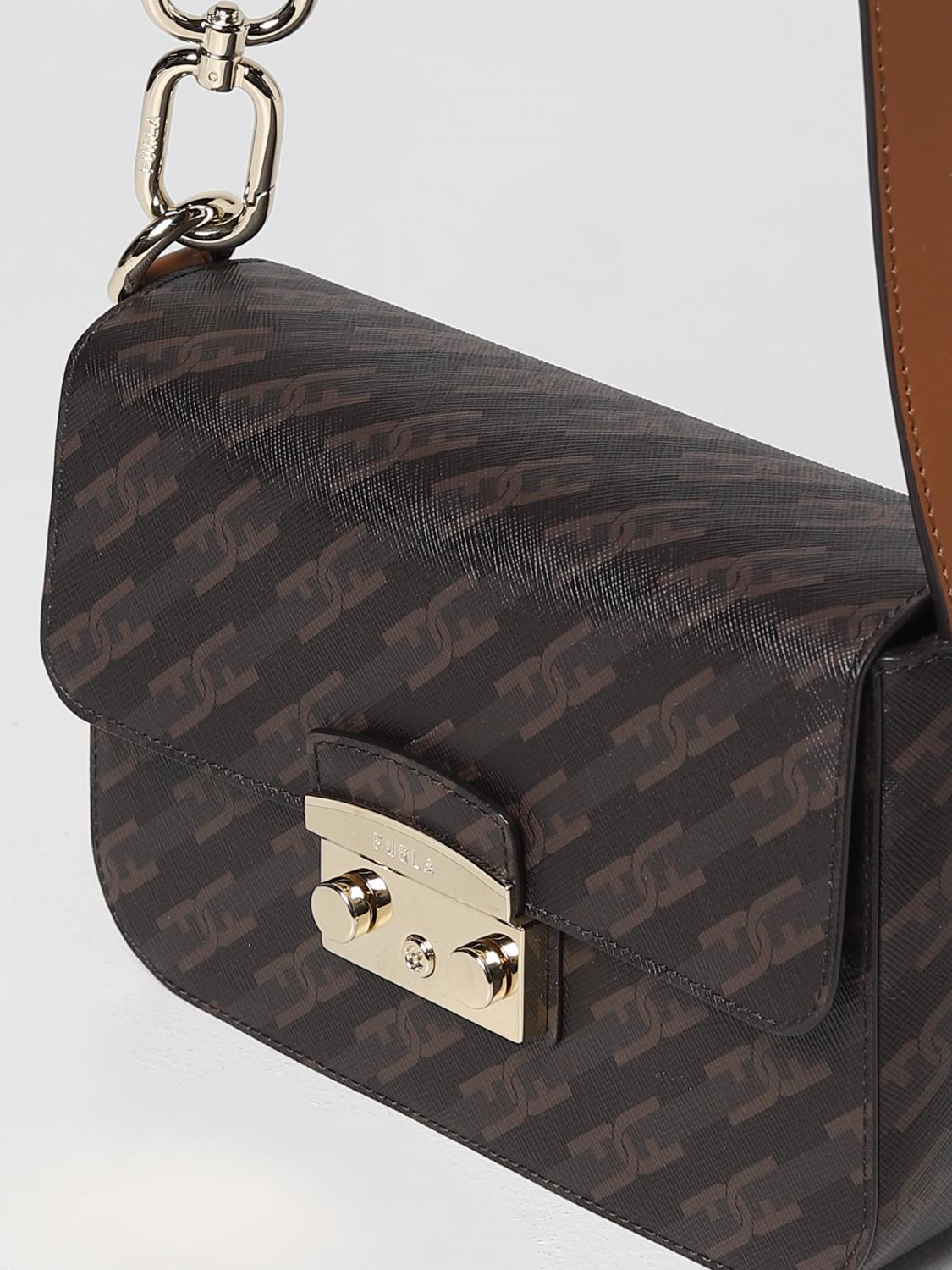 FURLA BORSA A SPALLA: Borsa Metropolis Furla in tessuto spalmato, Caffe - Img 3