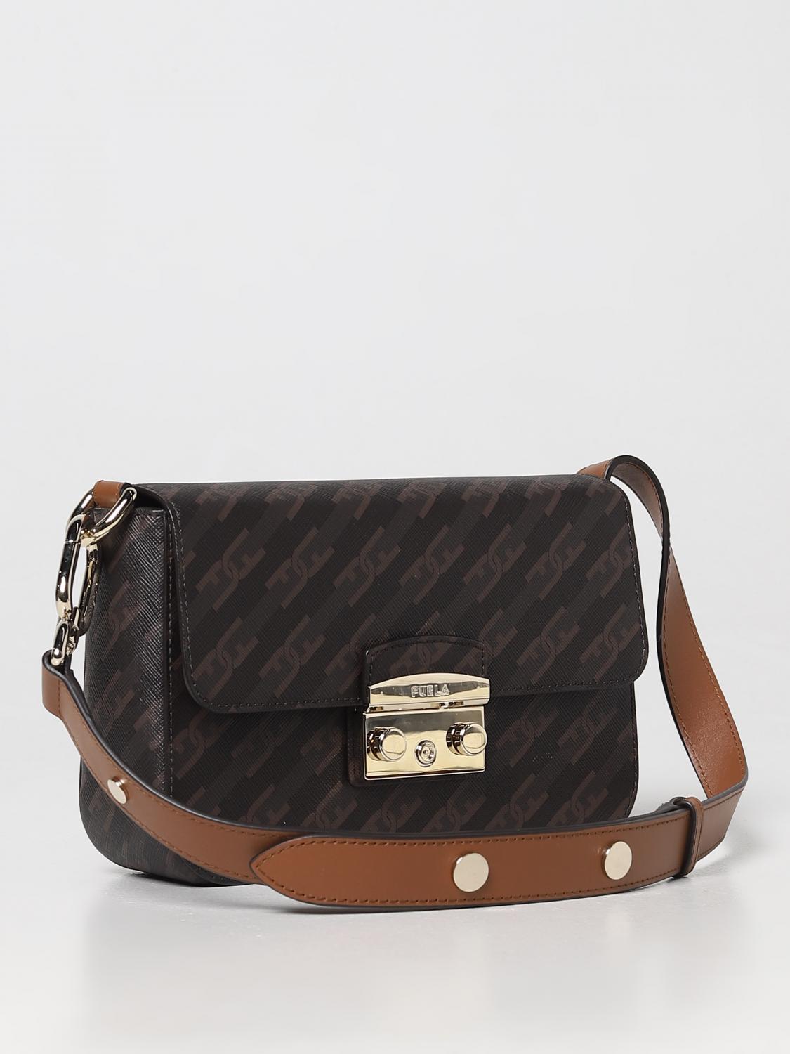 FURLA BORSA A SPALLA: Borsa Metropolis Furla in tessuto spalmato, Caffe - Img 4