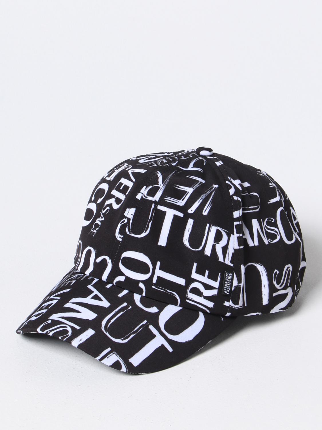 VERSACE JEANS COUTURE: hat in nylon with all over logo - Black