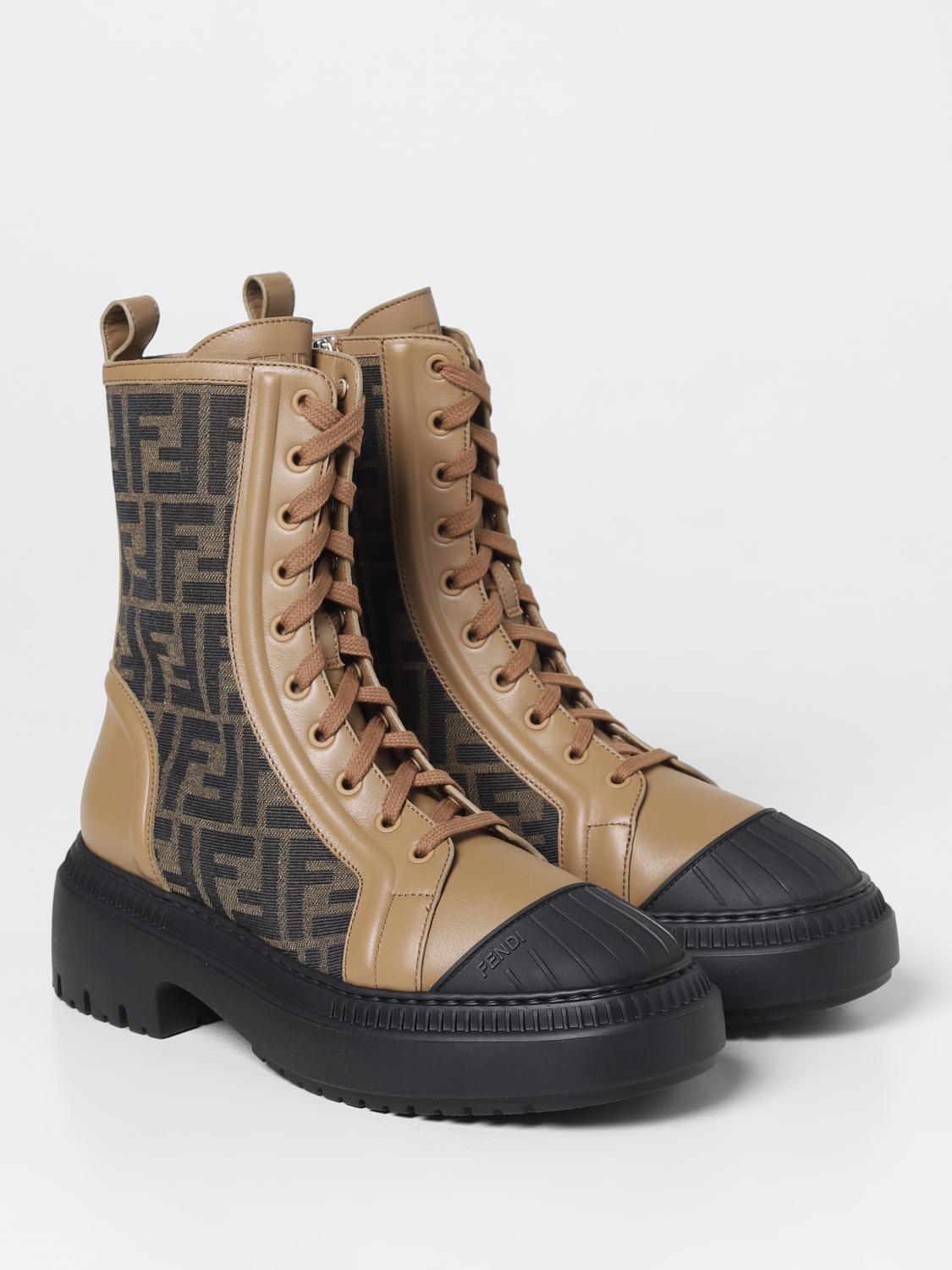 Fendi Domino leather and fabric boots with jacquard FF monogram