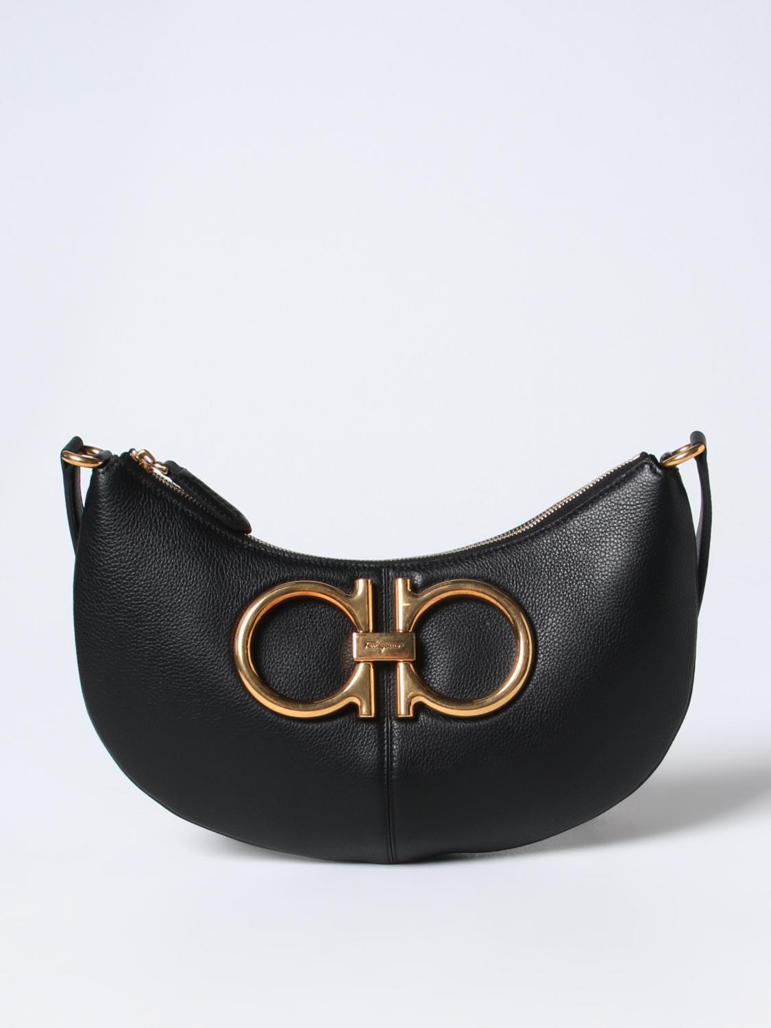 FERRAGAMO BORSA A SPALLA: Borsa Ferragamo in pelle a grana, Nero - Img 1