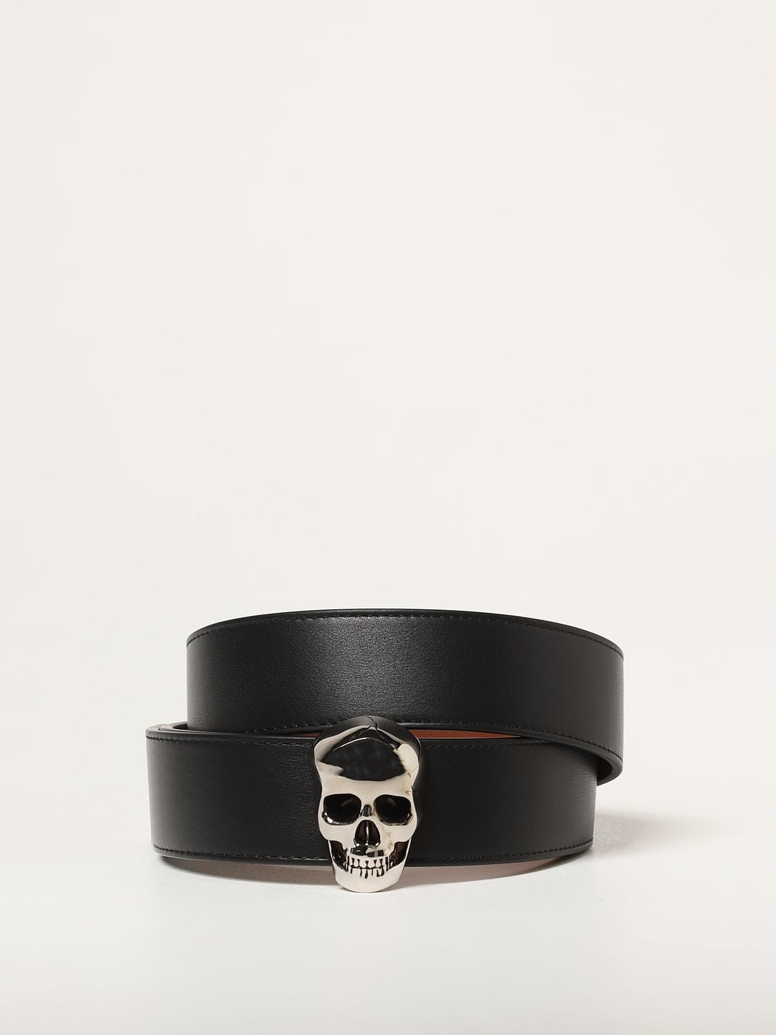 MCQUEEN CINTURA: Cintura 3D Skull McQueen reversibile in pelle, Nero - Img 1