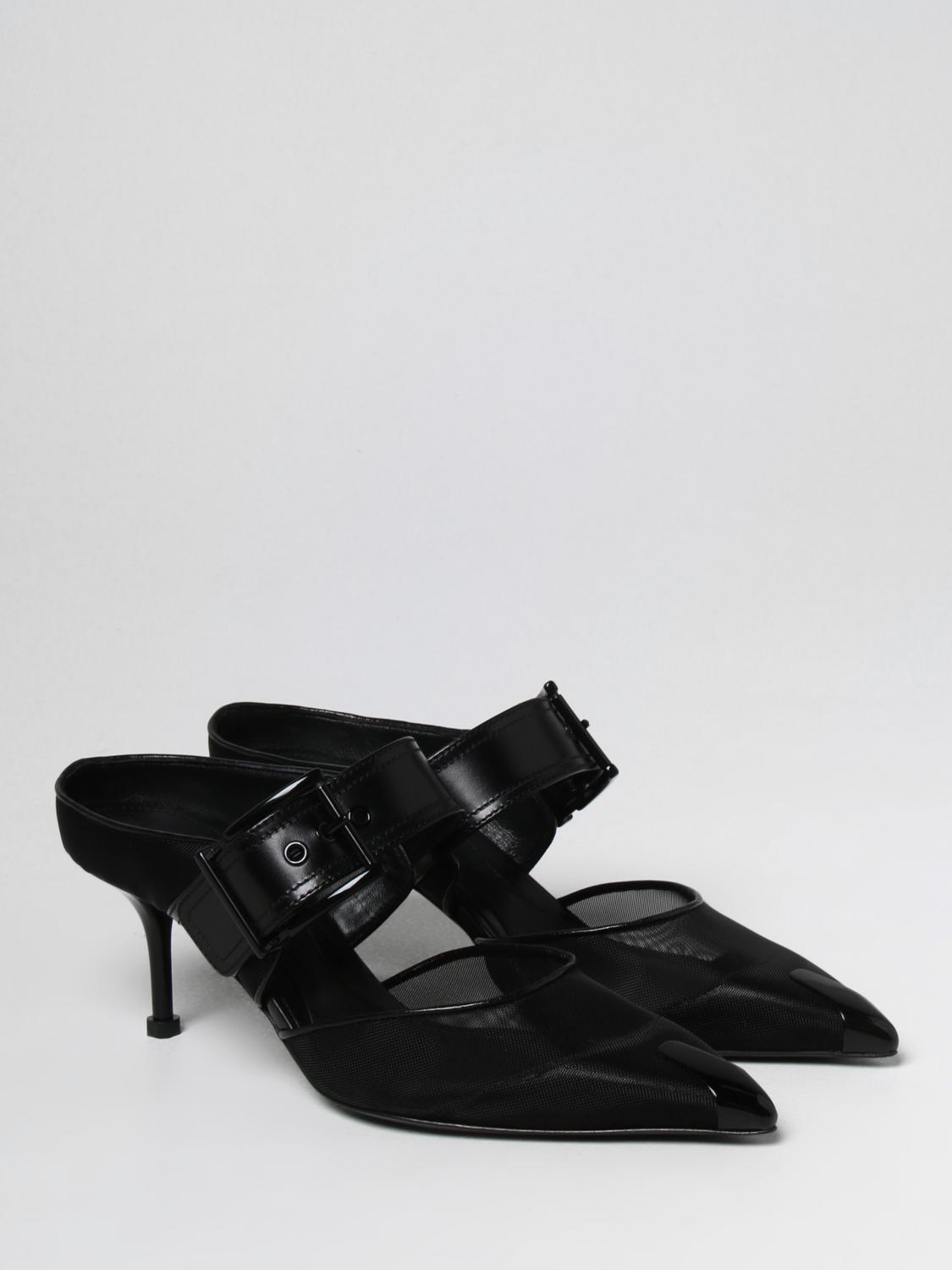 MCQUEEN SCARPE CON TACCO: Mules Punk McQueen in pelle e mesh, Nero - Img 2