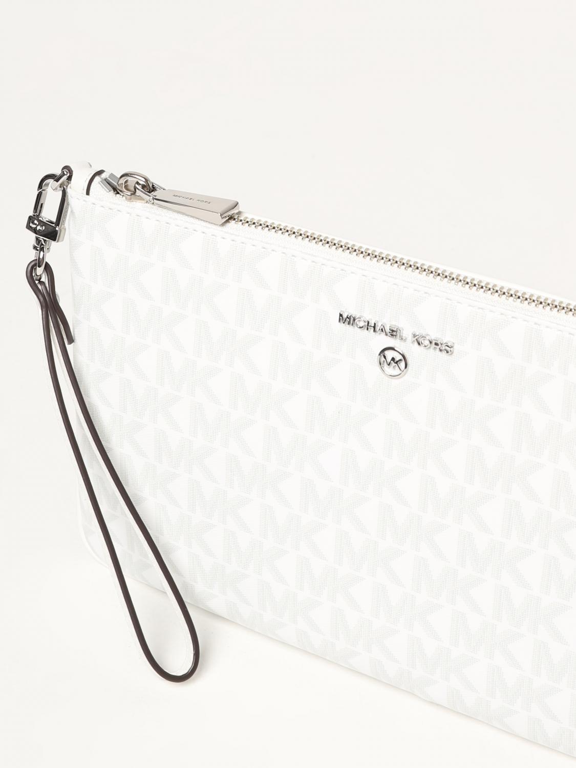 MICHAEL KORS CLUTCH: Clutch Michael Kors in tessuto cerato con monogram all over, Bianco - Img 3