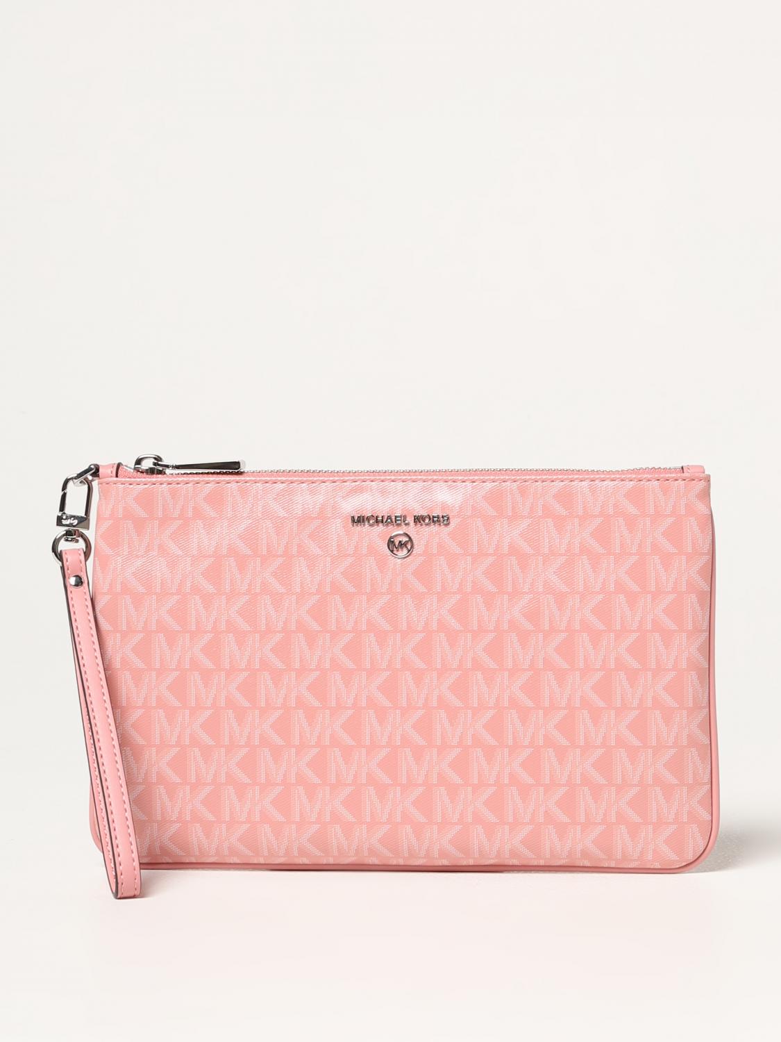 MICHAEL KORS CLUTCH: Clutch Michael Kors in tessuto cerato con monogram all over, Rosa - Img 1