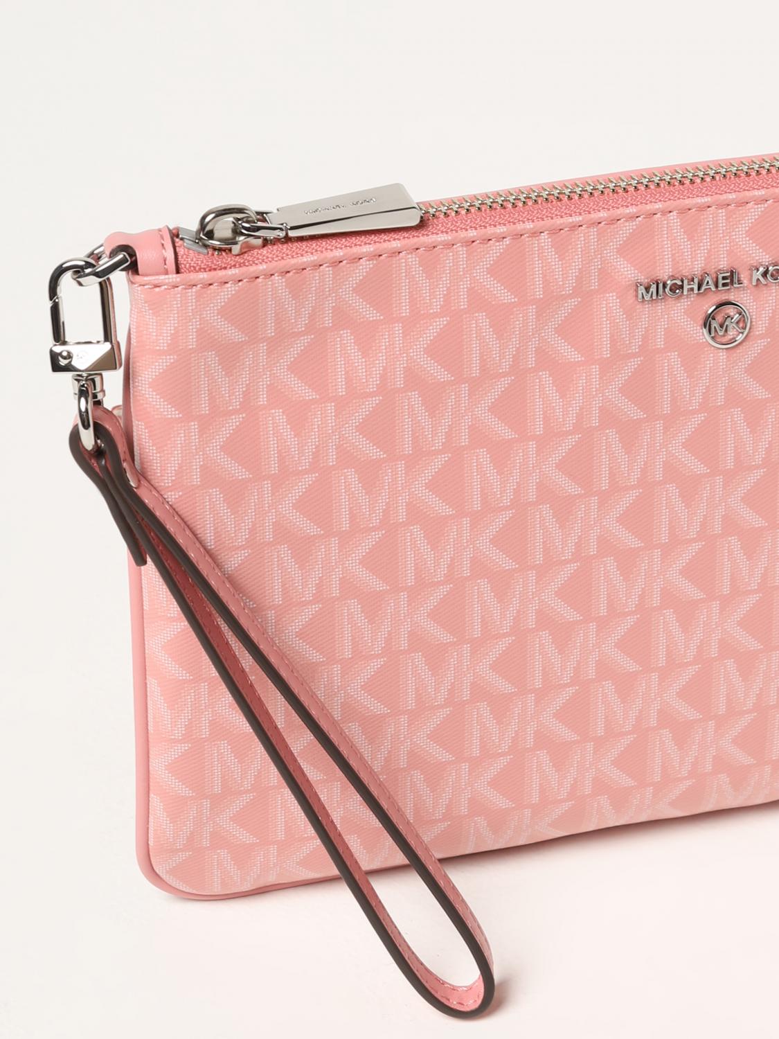 MICHAEL KORS CLUTCH: Clutch Michael Kors in tessuto cerato con monogram all over, Rosa - Img 3