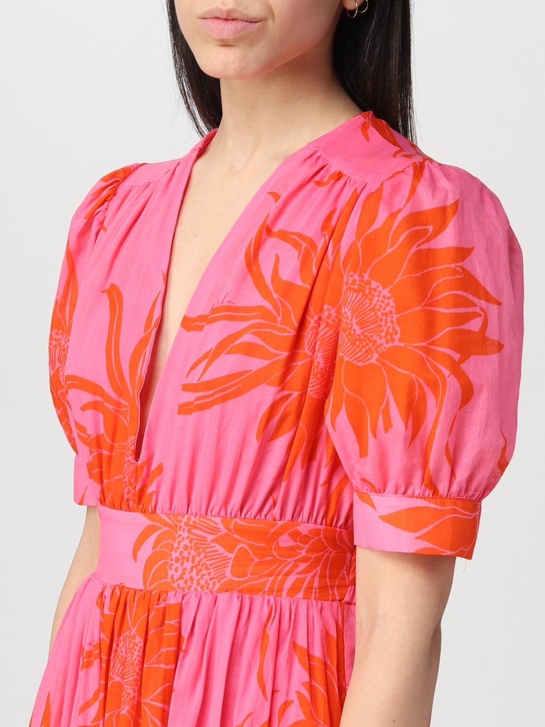 pinko orange dress Pinko Long Dress With Fringing And Botanic Garden Print in Orange