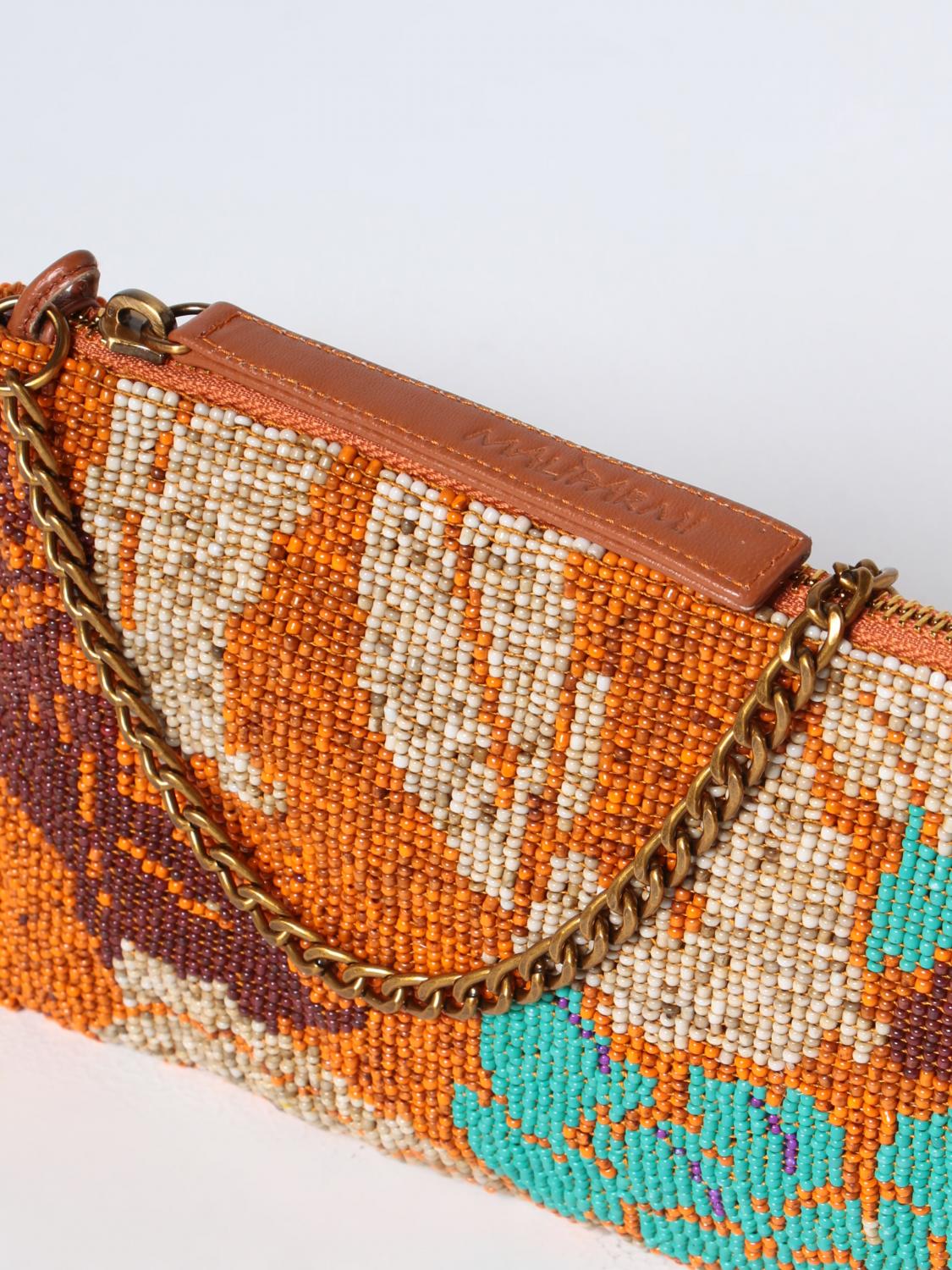 MALIPARMI BORSA MINI: Borsa Maliparmi in cotone con perline all over, Cuoio - Img 3