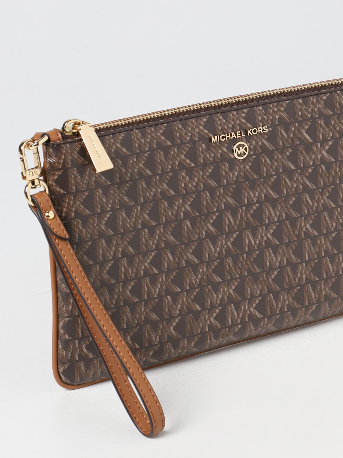 MICHAEL KORS CLUTCH: Clutch Michael Kors in cotone spalmato con monogram stampato, Marrone - Img 3