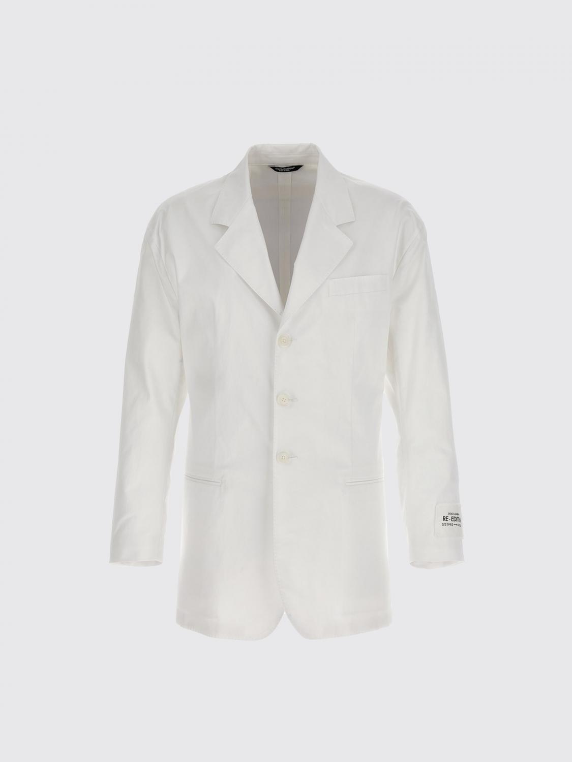 DOLCE & GABBANA: blazer in cotton blend with applied logo patch - White ...