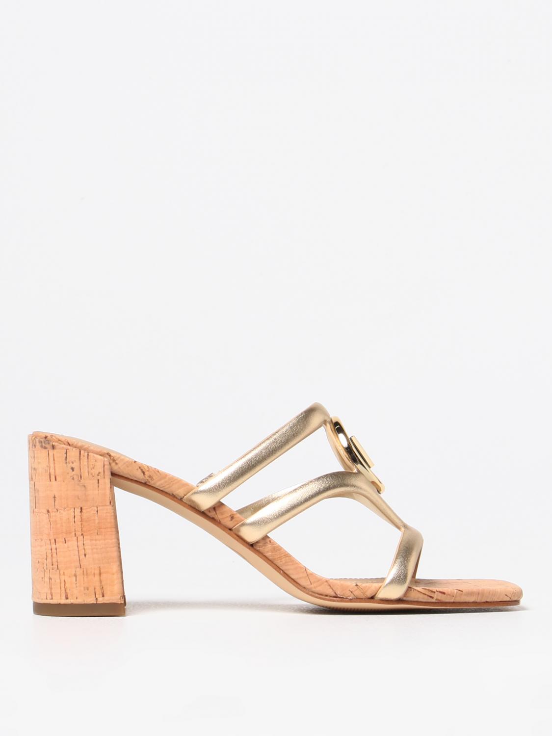 MICHAEL KORS HEELED SANDAL: Michael Kors Hampton sandals in laminated leather, Gold - Img 1