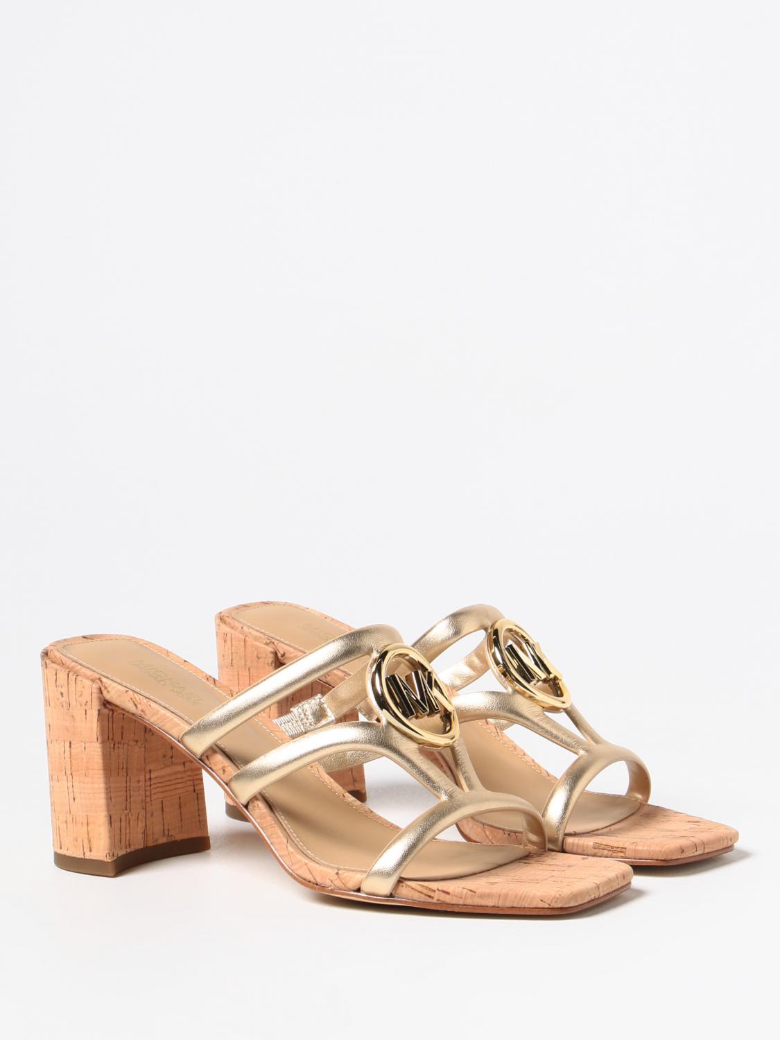 MICHAEL KORS HEELED SANDAL: Michael Kors Hampton sandals in laminated leather, Gold - Img 2