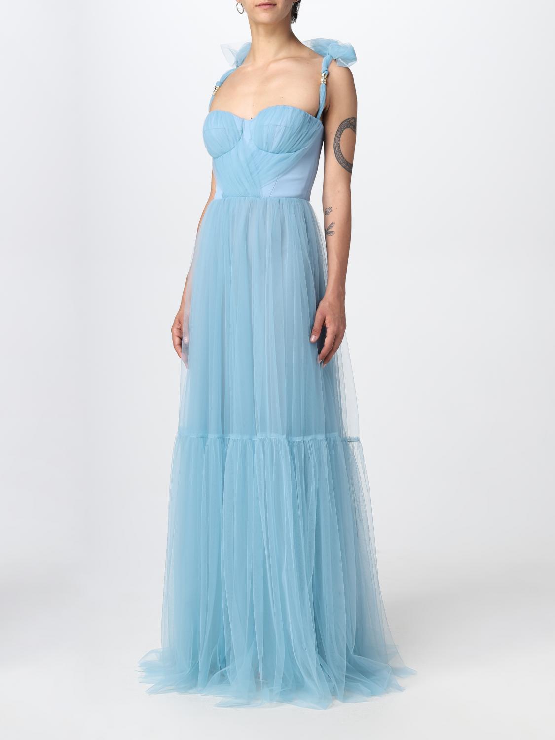 elisabetta franchi blue dress Elisabetta Franchi Woman Mini Dress in Poplin with Maxi Bow AB84152E2  OLTREMARE – Khloefemme main image 0