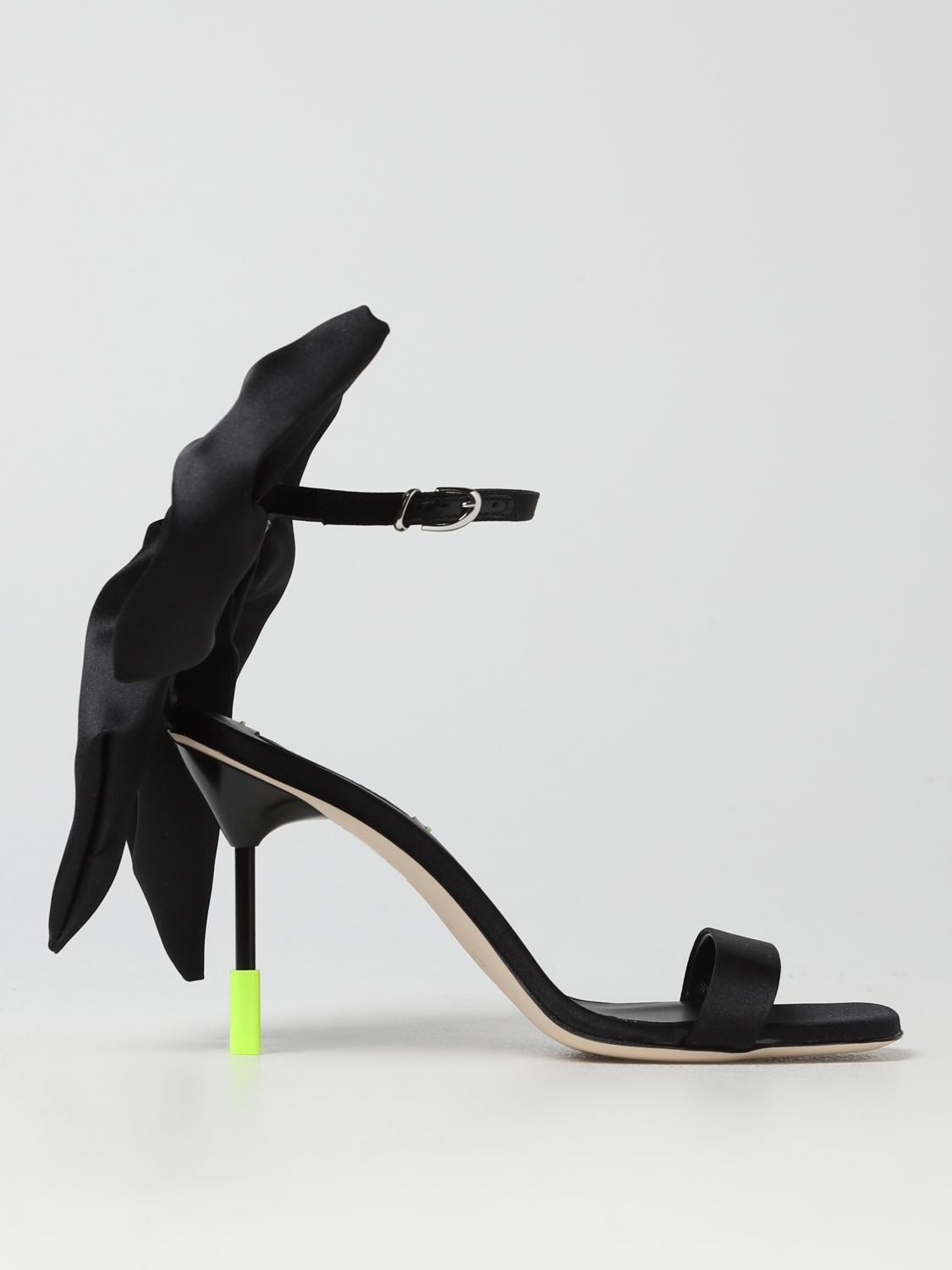 MSGM SANDALI CON TACCO: Sandalo MSGM in satin con maxi fiocco, Nero - Img 1