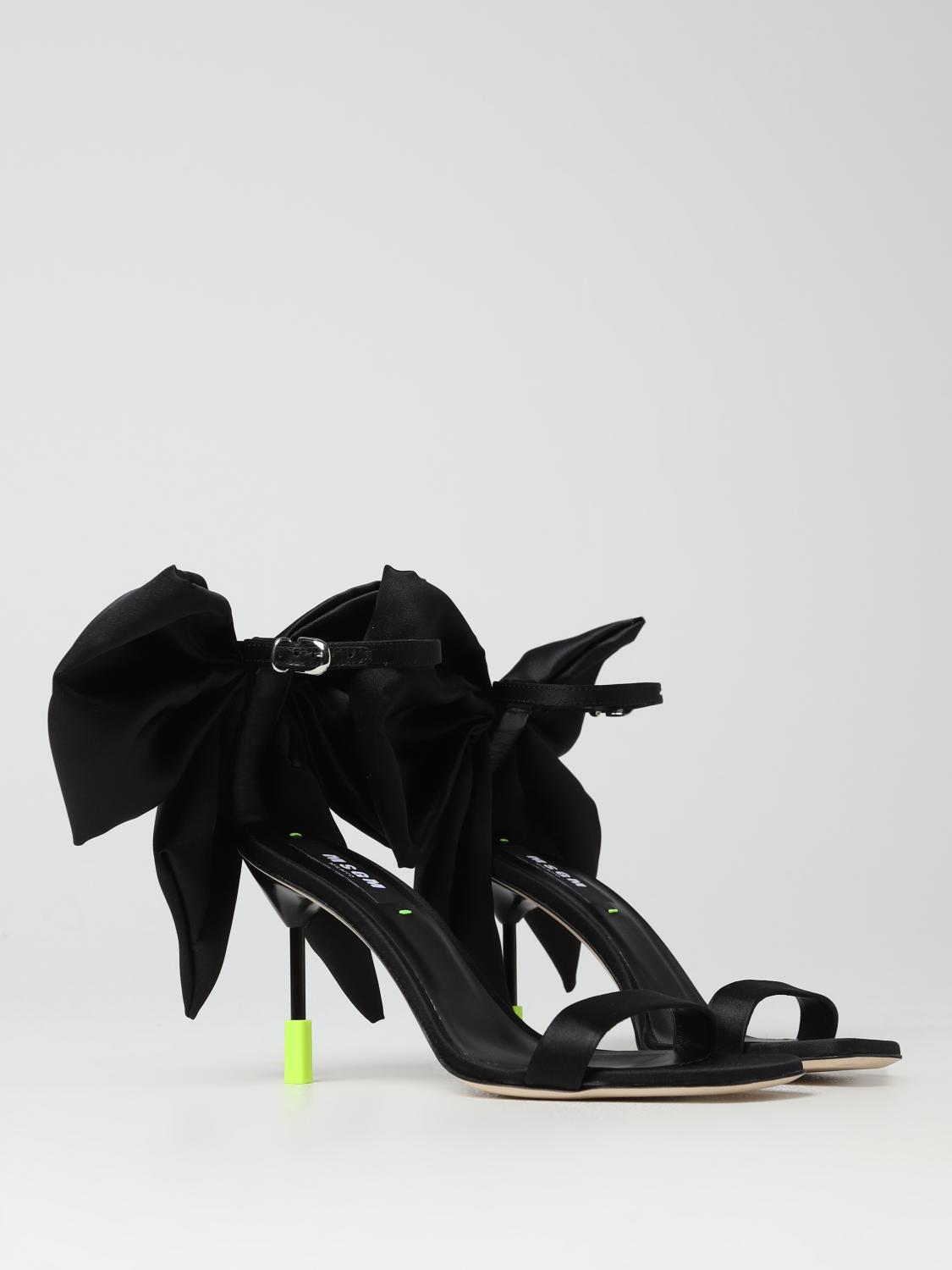 MSGM SANDALI CON TACCO: Sandalo MSGM in satin con maxi fiocco, Nero - Img 2