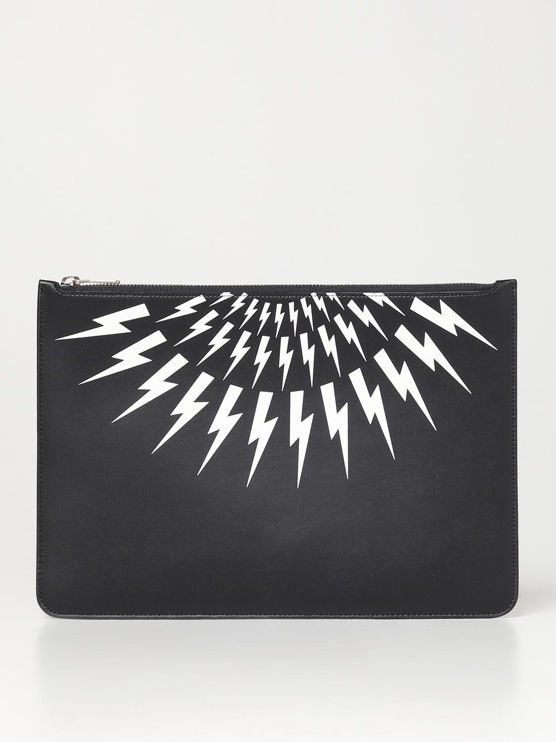 NEIL BARRETT PORTADOCUMENTI: Clutch Fair-Isle Neil Barrett in pelle, Nero - Img 1