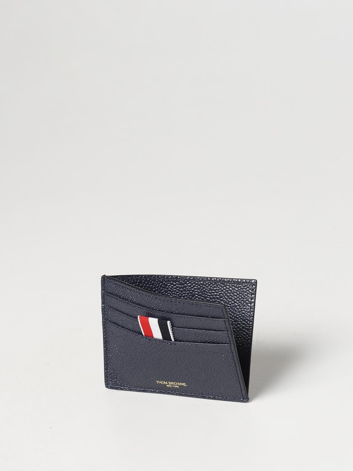 THOM BROWNE WALLET: Thom Browne credit card holder in micro grain leather, Blue - Img 2