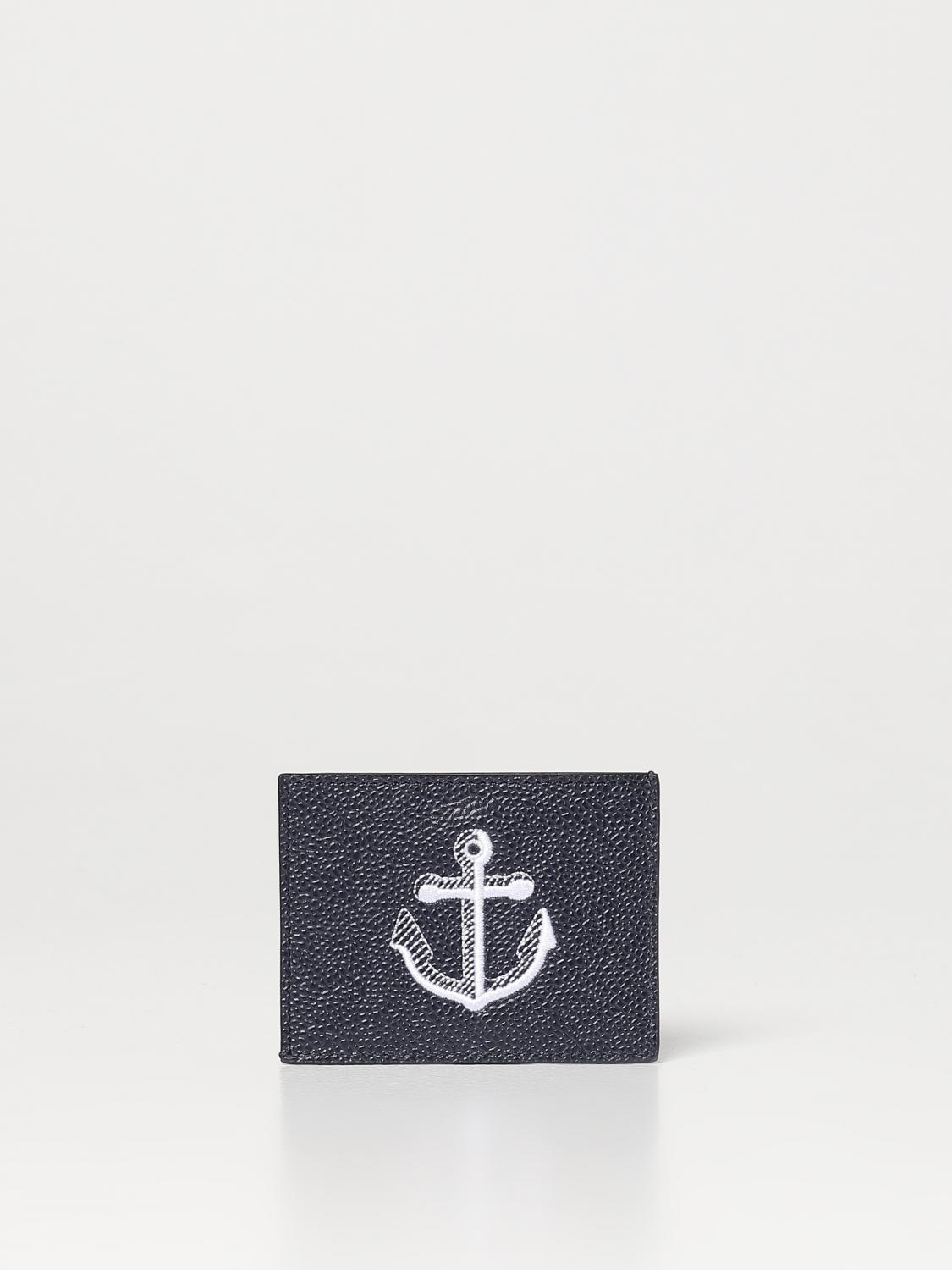 THOM BROWNE WALLET: Thom Browne credit card holder in micro grain leather, Blue - Img 3