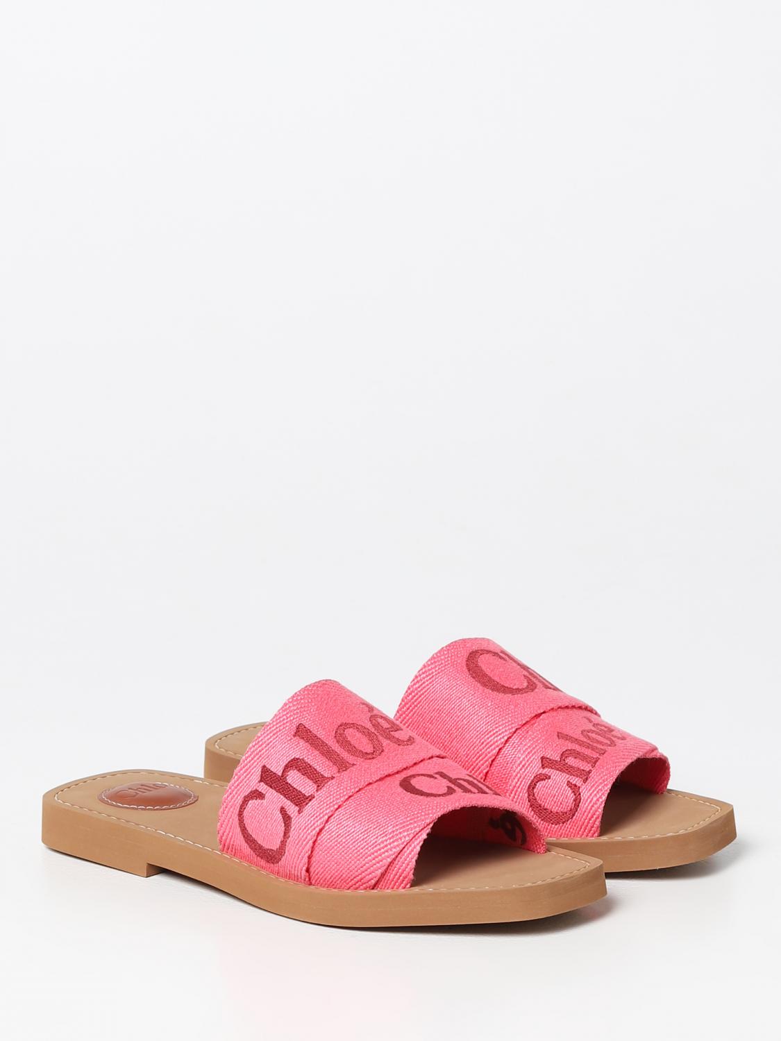 CHLOÉ: Woody Chloé sandals in canvas with embroidered logo