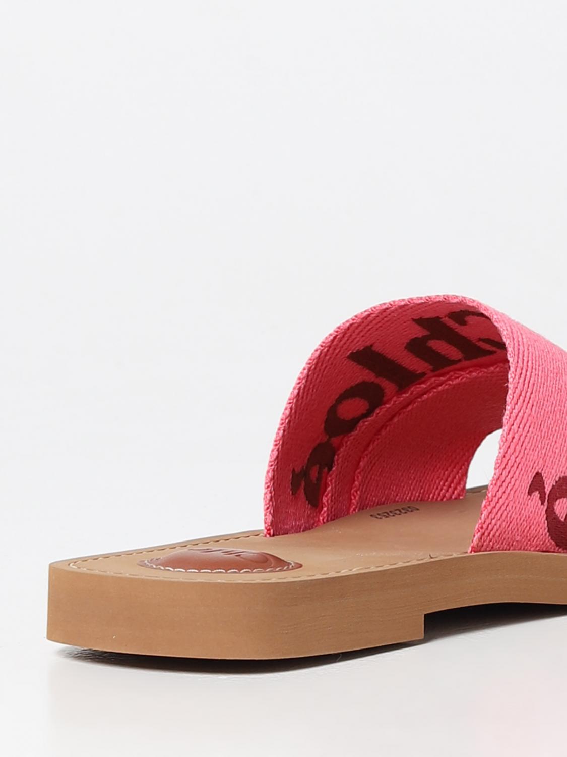 CHLOÉ: Woody Chloé sandals in canvas with embroidered logo