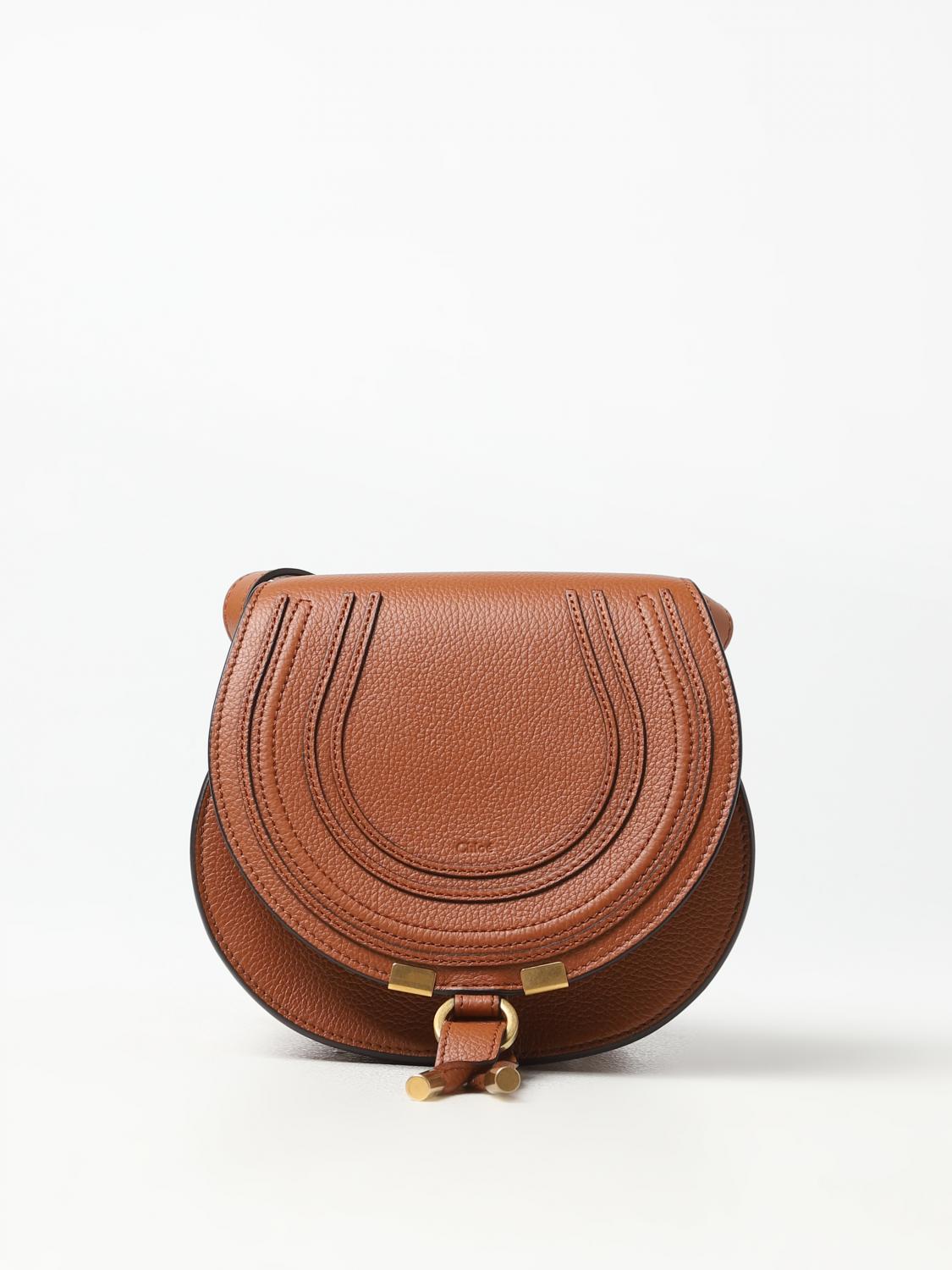 CHLOÉ BORSA MINI: Borsa Marcie Chloé in pelle a grana, Marrone - Img 1