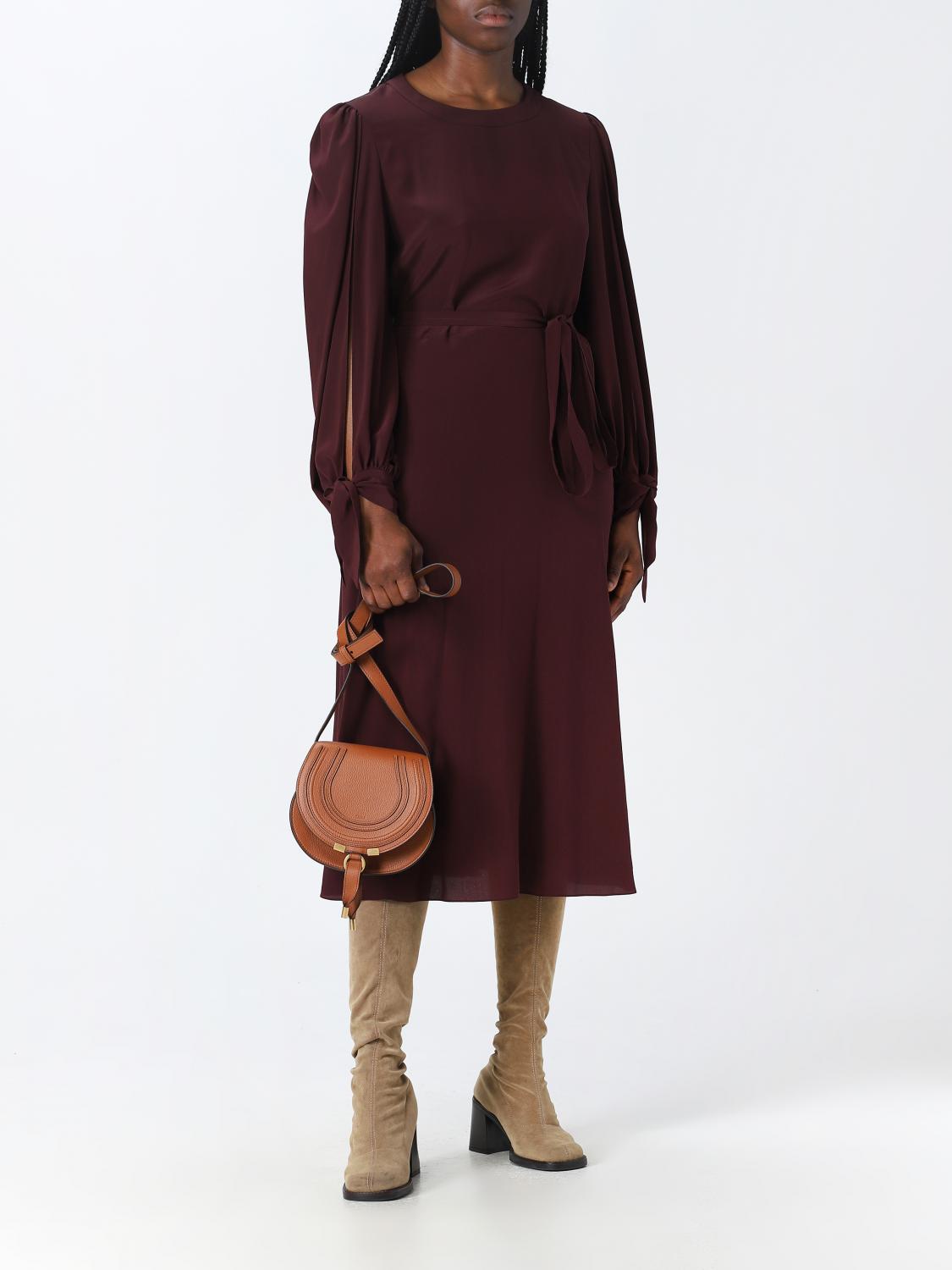 CHLOÉ BORSA MINI: Borsa Marcie Chloé in pelle a grana, Marrone - Img 2