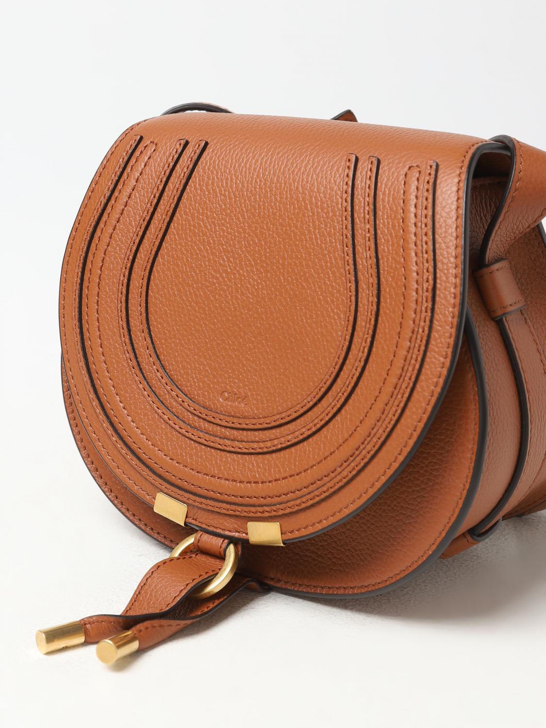 CHLOÉ BORSA MINI: Borsa Marcie Chloé in pelle a grana, Marrone - Img 4
