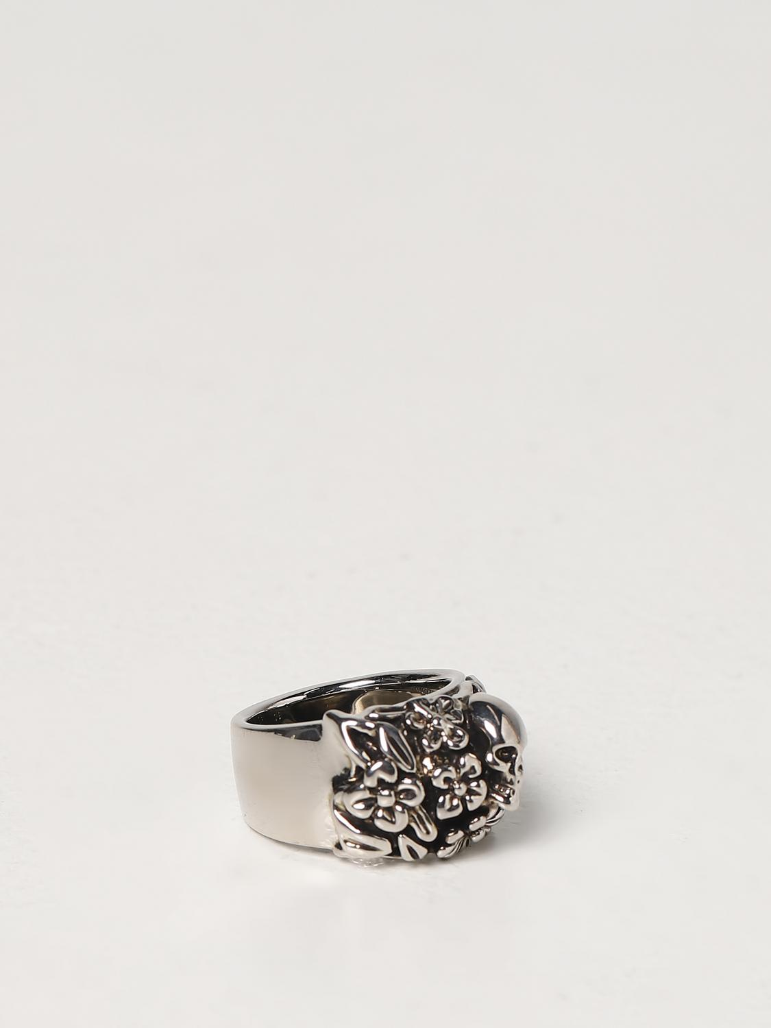 MCQUEEN GIOIELLO: Anello The Floral Skull McQueen in ottone, Oro - Img 1