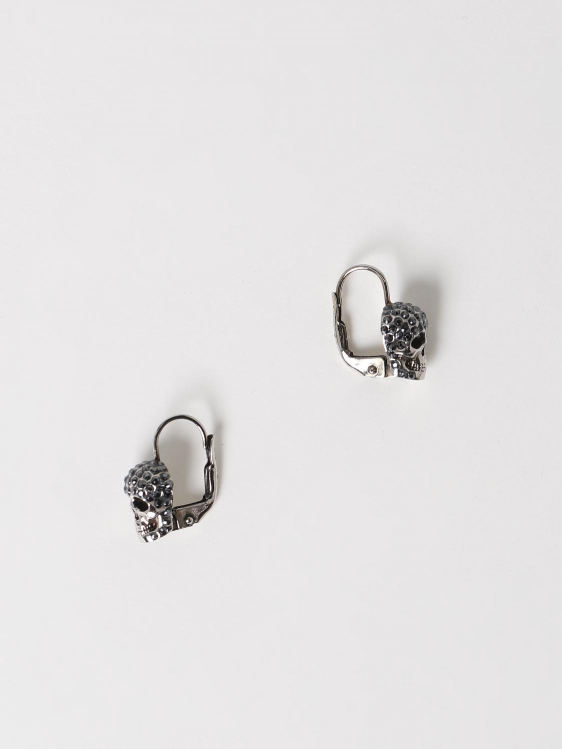 MCQUEEN GIOIELLO: Orecchini Skull McQueen in ottone con strass, Silver - Img 1