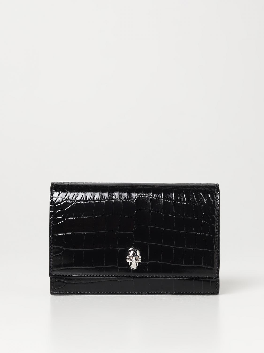 MCQUEEN BORSA A TRACOLLA: Borsa Skull McQueen in pelle stampa cocco, Nero - Img 1