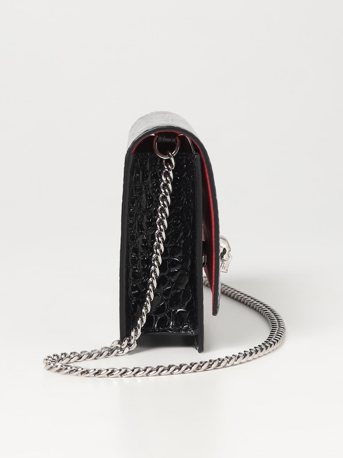 MCQUEEN BORSA A TRACOLLA: Borsa Skull McQueen in pelle stampa cocco, Nero - Img 3