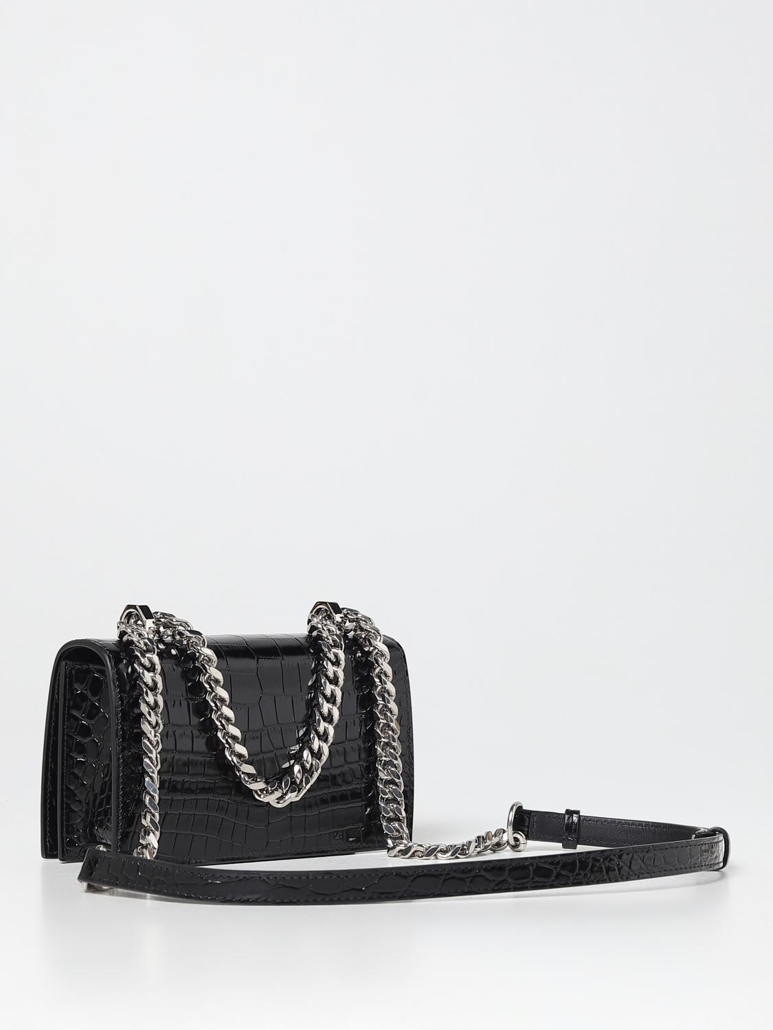 MCQUEEN BORSA MINI: Borsa Jewelled Satchel McQueen in pelle stampa cocco, Nero - Img 2