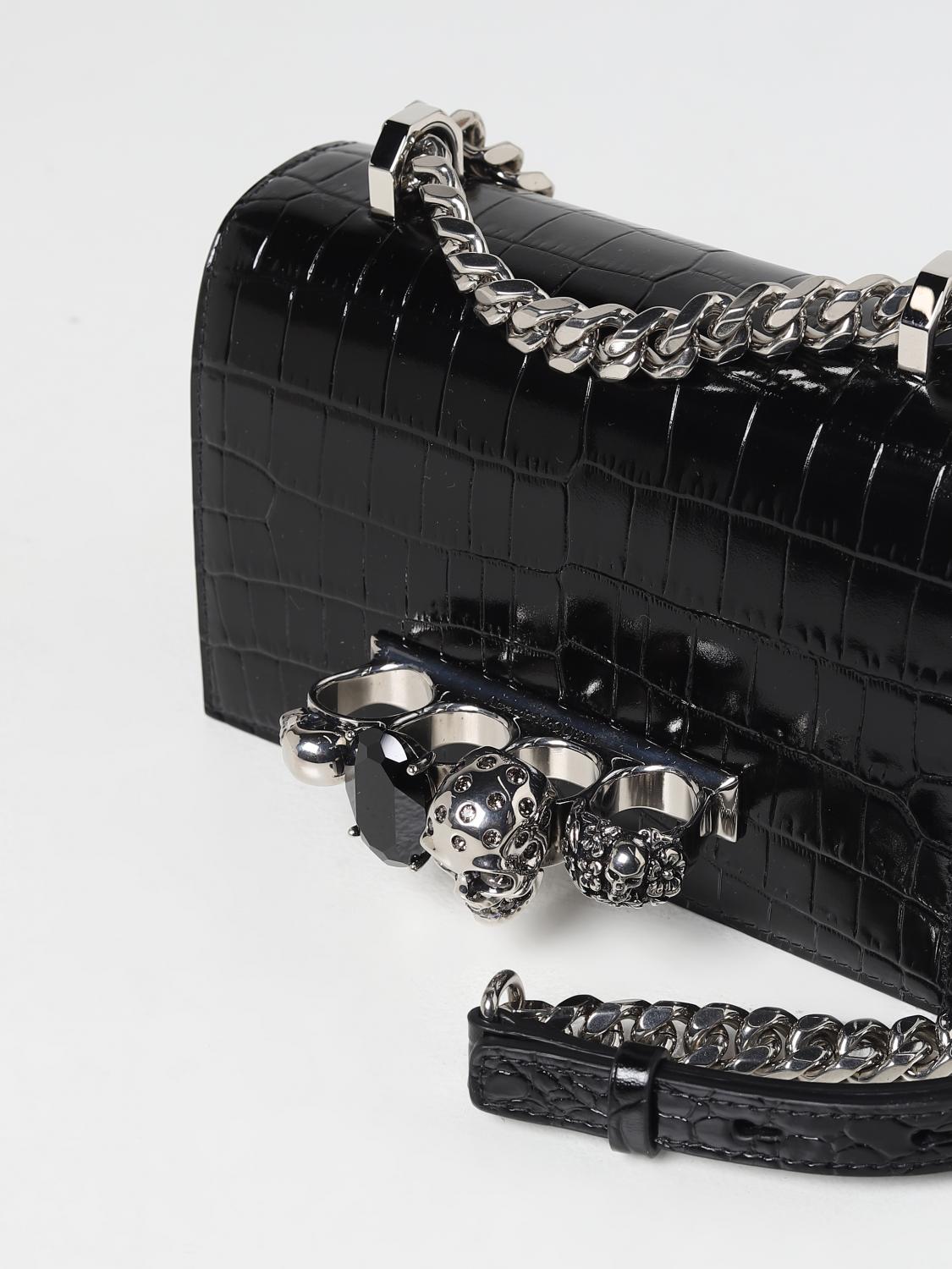 MCQUEEN BORSA MINI: Borsa Jewelled Satchel McQueen in pelle stampa cocco, Nero - Img 3
