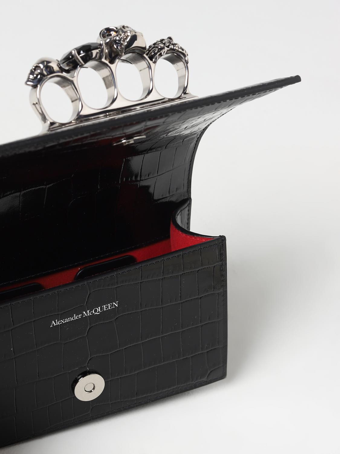 MCQUEEN BORSA MINI: Borsa Jewelled Satchel McQueen in pelle stampa cocco, Nero - Img 4