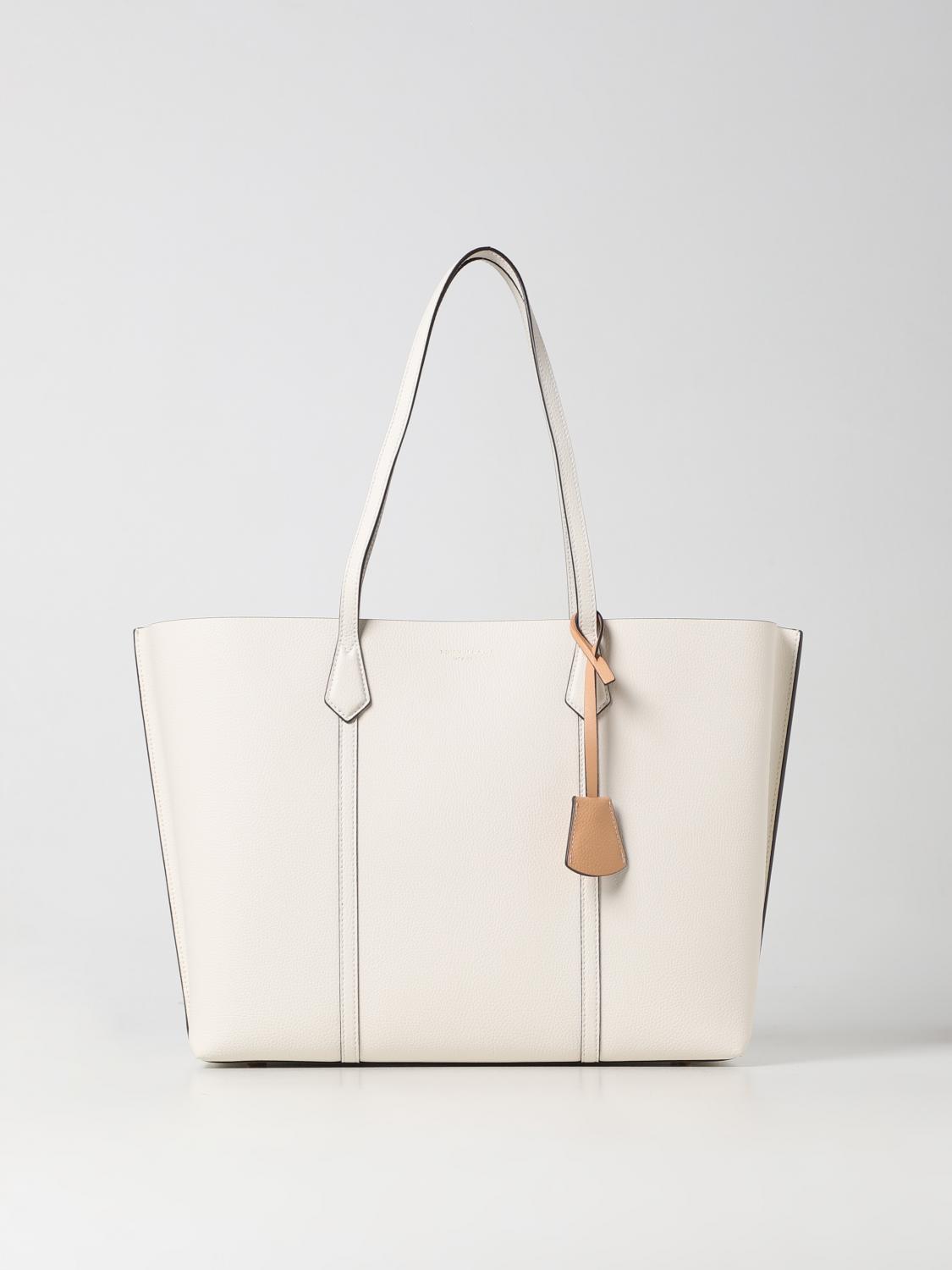 TORY BURCH TOTE BAG: Tory Burch Perry bag in grained leather, White - Img 1
