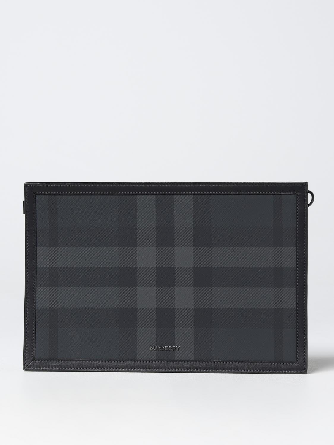 BURBERRY: Pouch Frame in tessuto spalmato saffiano stampa Check