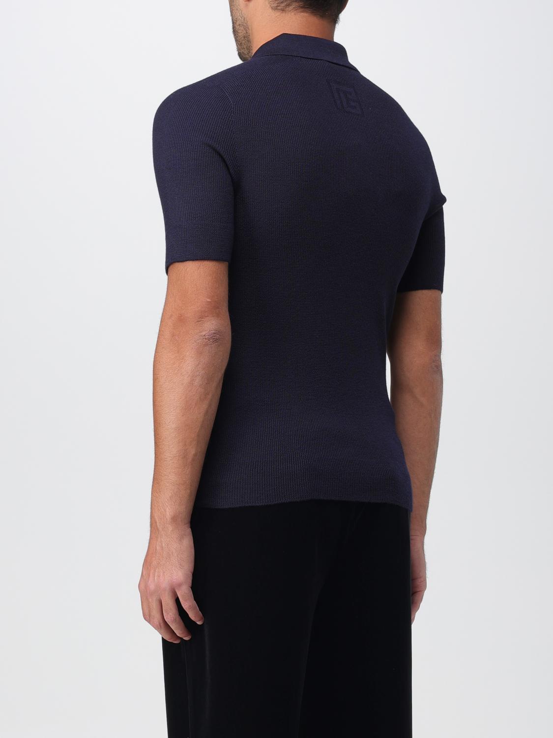 BALMAIN POLO SHIRT: Balmain polo shirt in Merino wool, Blue - Img 3