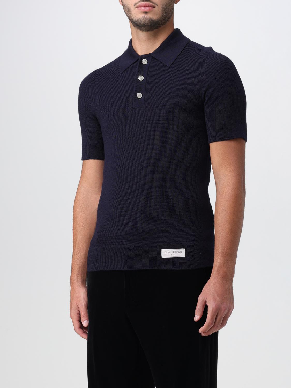 BALMAIN POLO SHIRT: Balmain polo shirt in Merino wool, Blue - Img 4