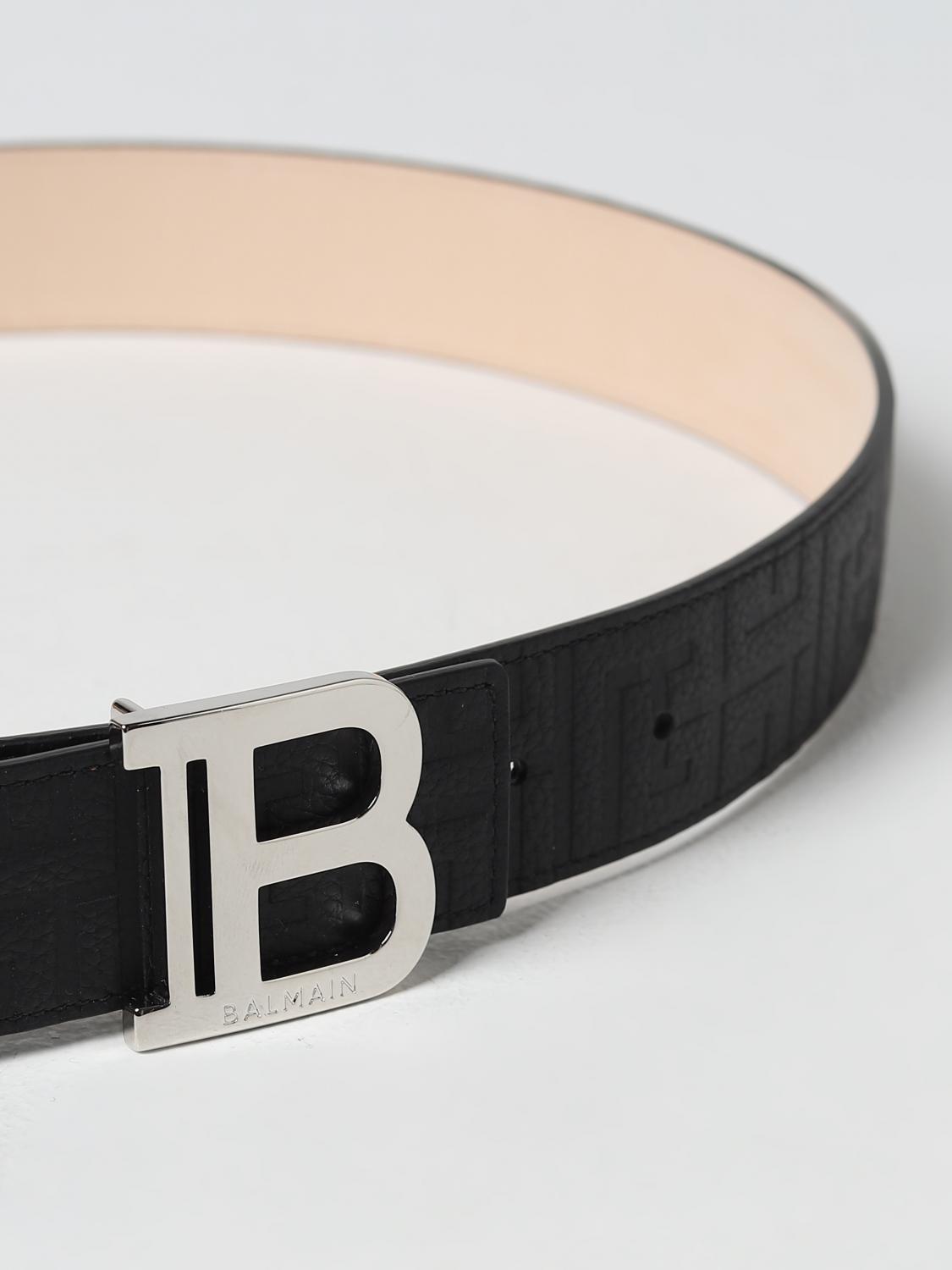 BALMAIN: belt in grained leather with all-over embossed monogram