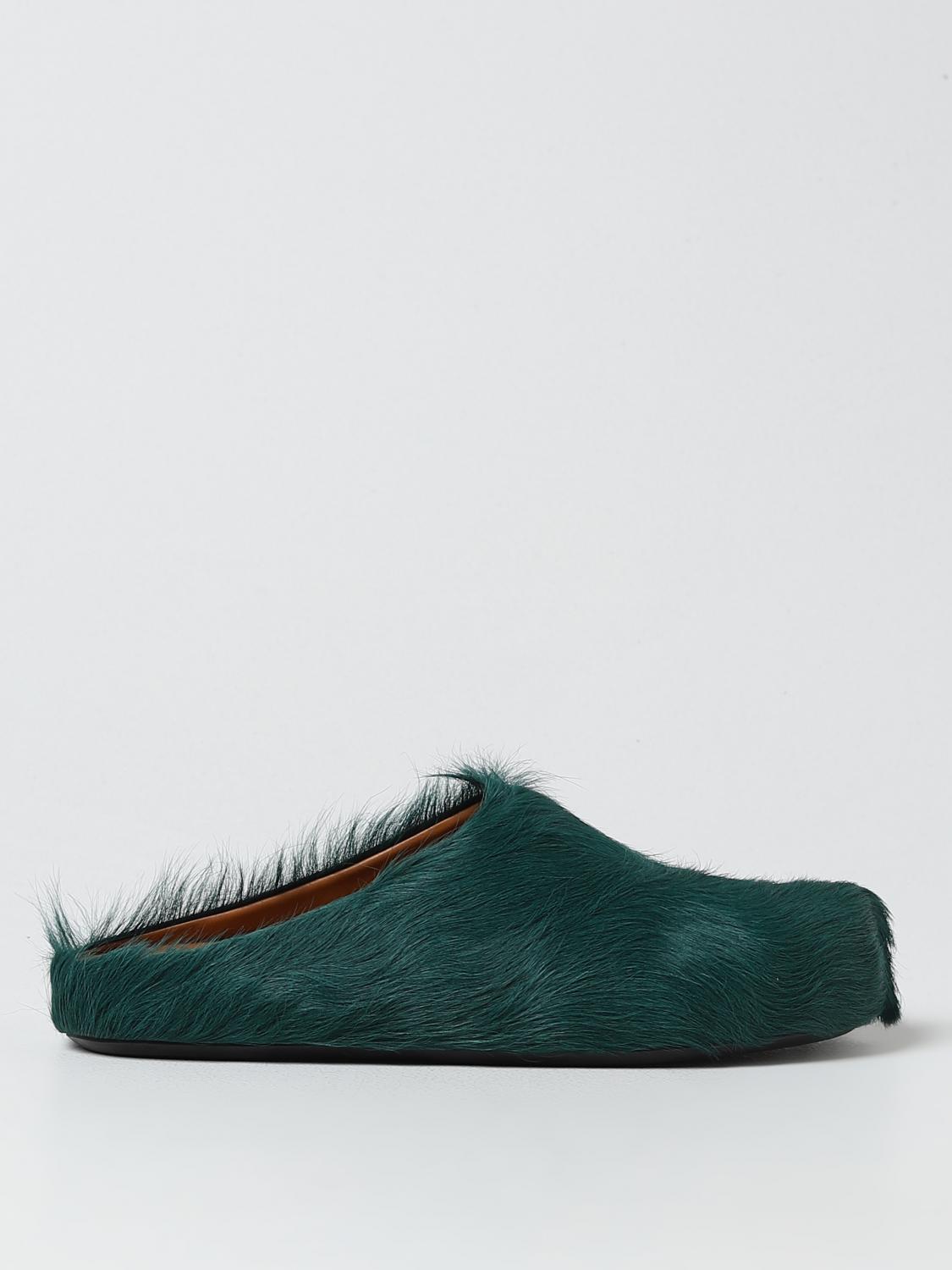 MARNI SCARPE: Sabot Marni in pelliccia, Verde - Img 1