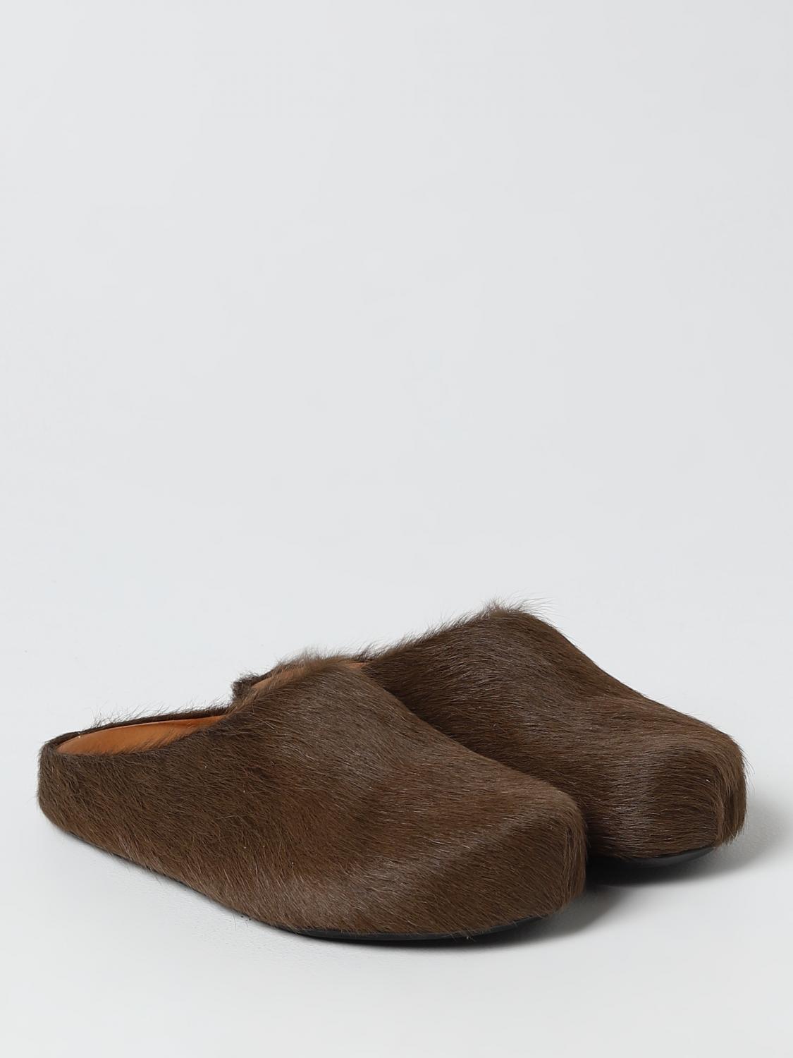 MARNI SCARPE: Sabot Marni in pelliccia, Marrone - Img 2