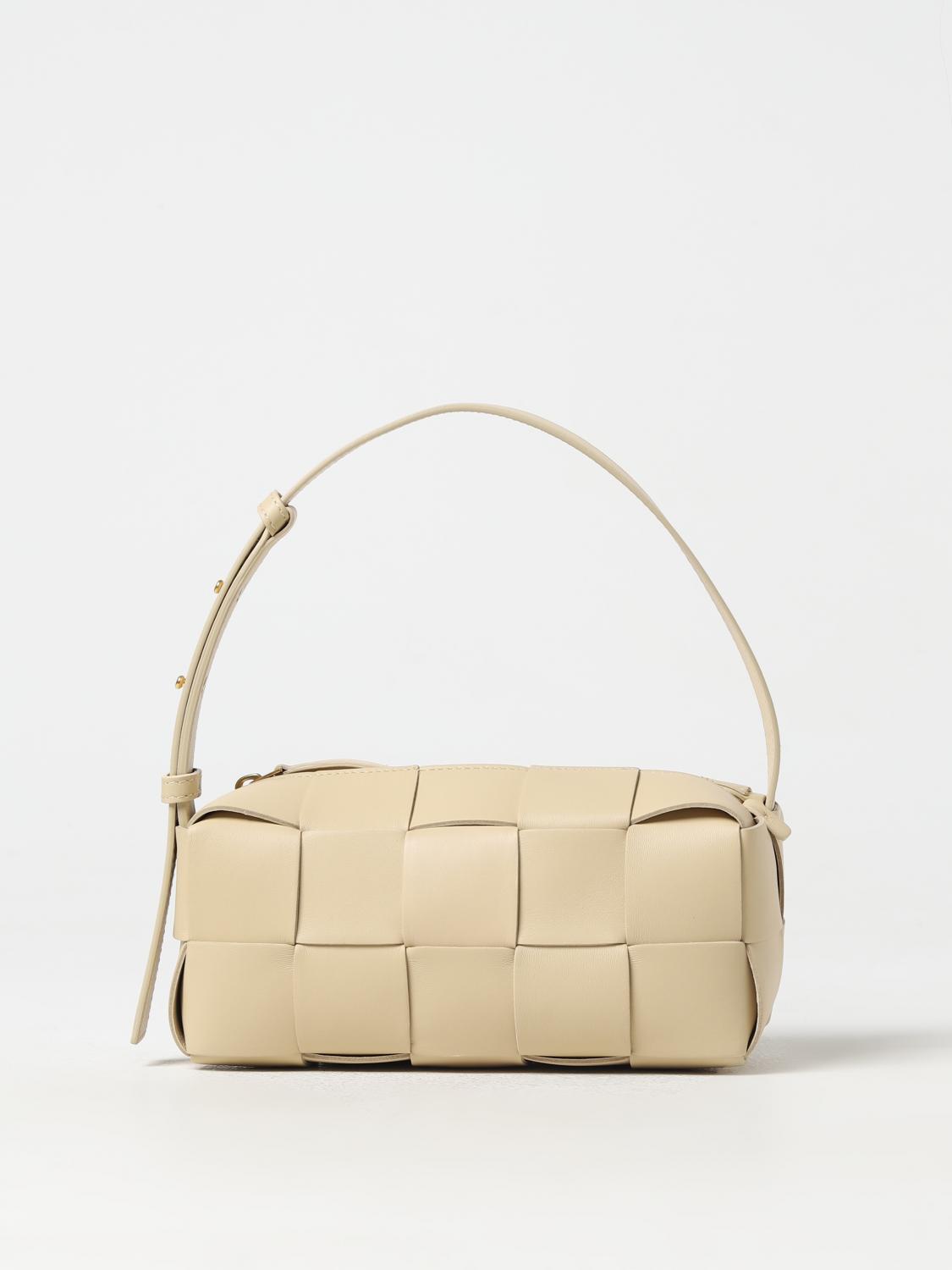 BOTTEGA VENETA BORSA A SPALLA: Borsa Brick Cassette Bottega Veneta in pelle intrecciata, Beige - Img 1