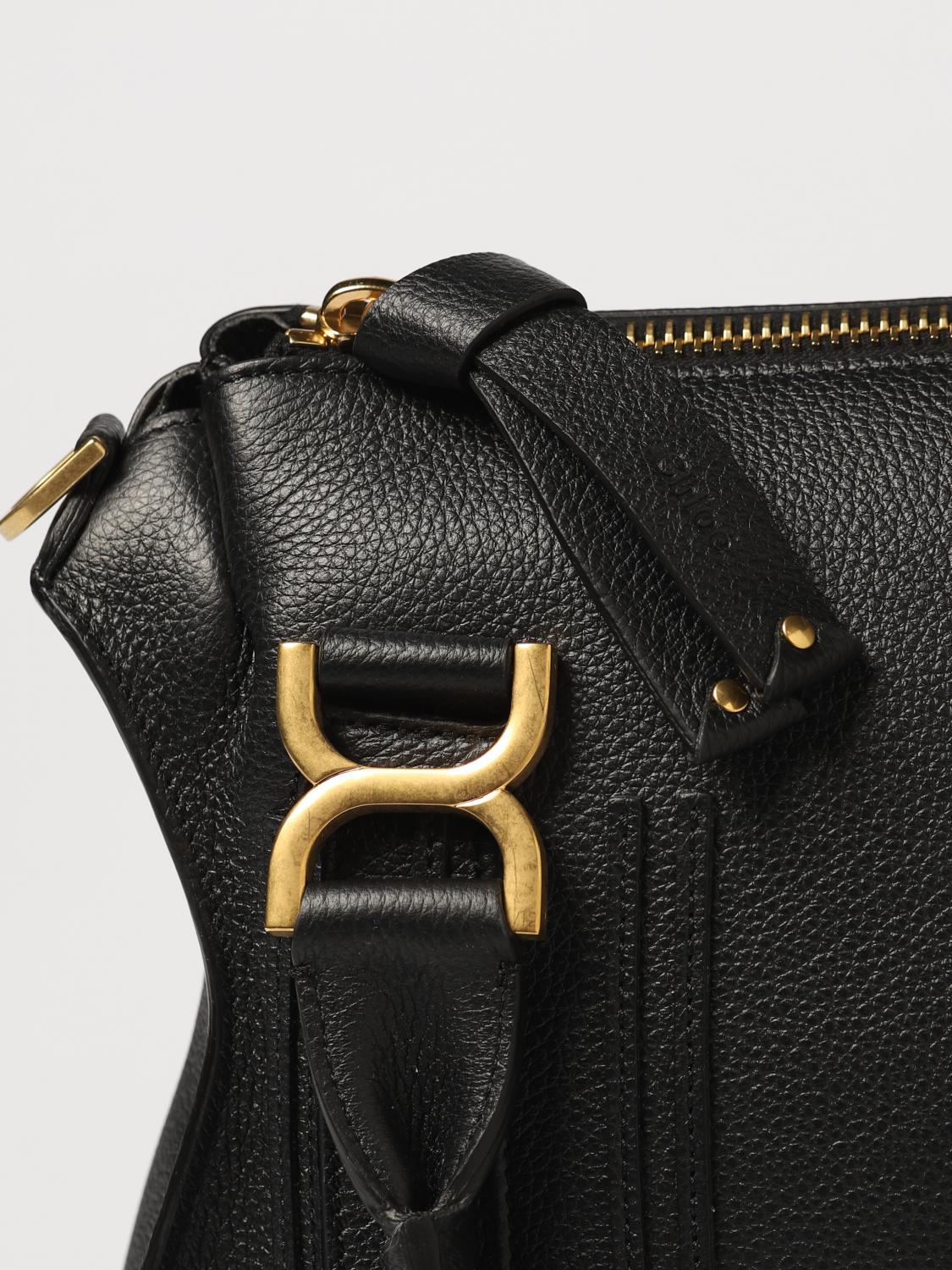 CHLOÉ BORSA A SPALLA: Borsa Marcie Chloé in pelle a grana, Nero - Img 3