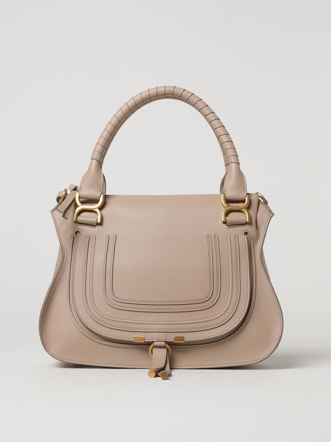 CHLOÉ BORSA A SPALLA: Borsa Marcie Chloé in pelle a grana, Beige - Img 1