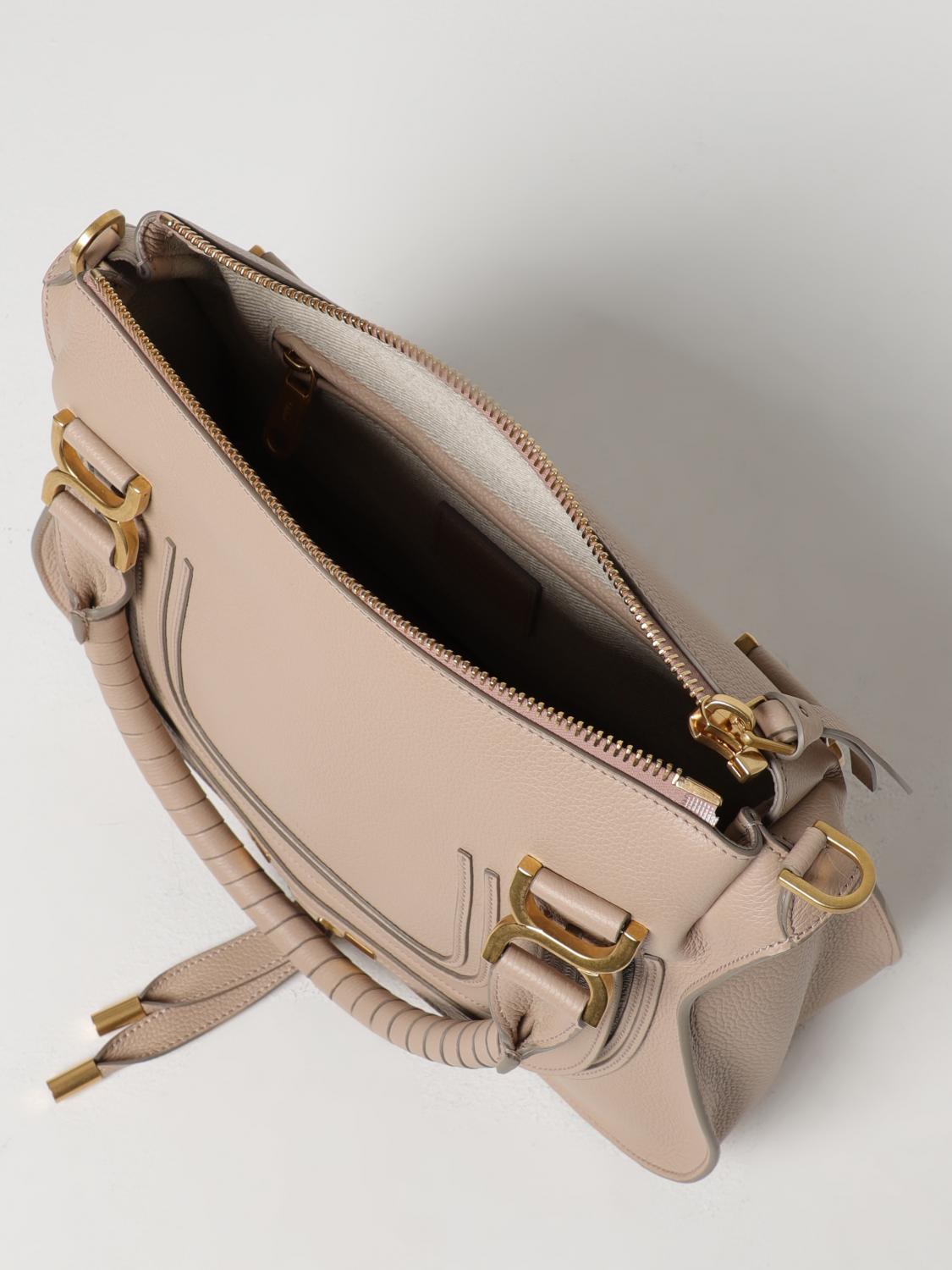 CHLOÉ BORSA A SPALLA: Borsa Marcie Chloé in pelle a grana, Beige - Img 4
