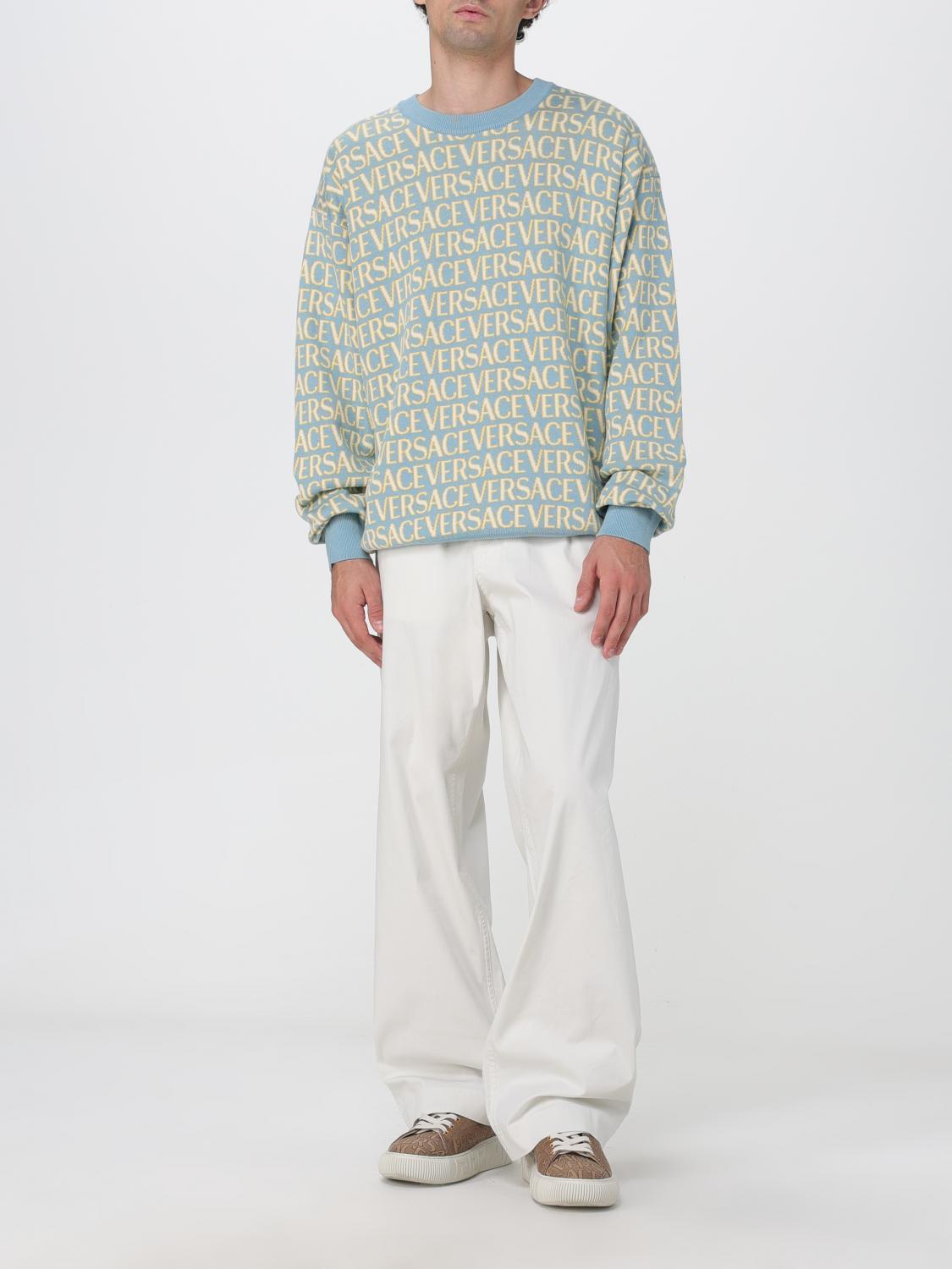 VERSACE SWEATER: Versace cotton sweater with all-over logo, Blue - Img 2