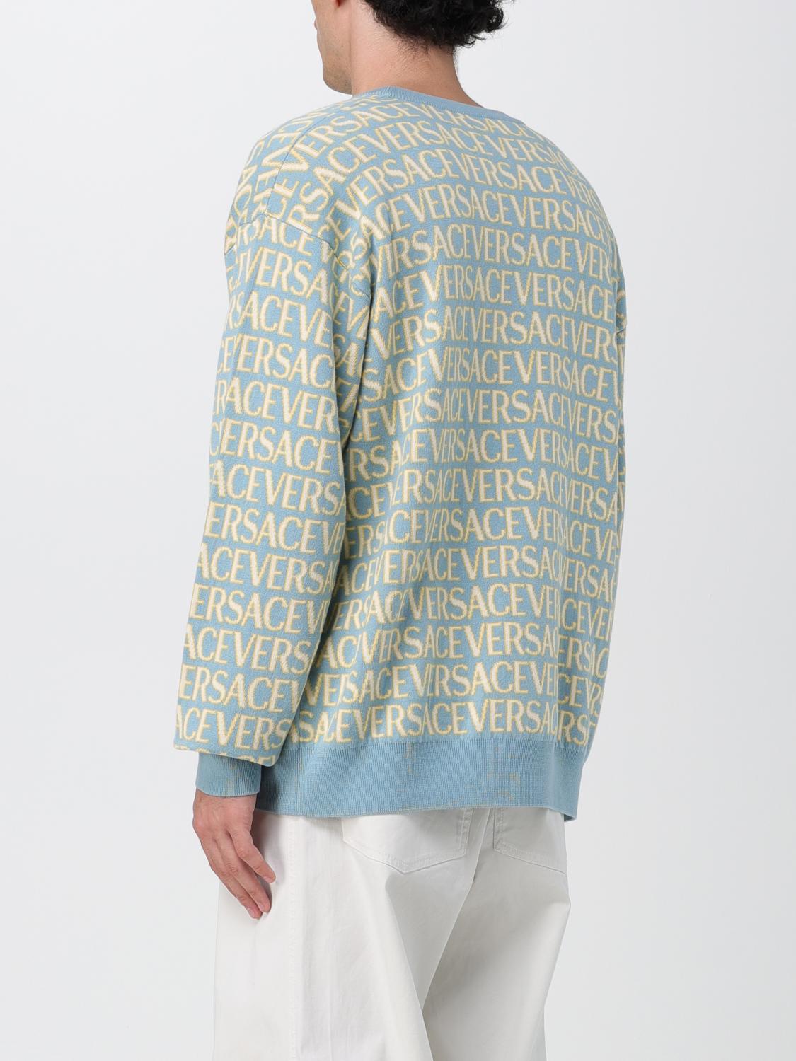 VERSACE SWEATER: Versace cotton sweater with all-over logo, Blue - Img 3