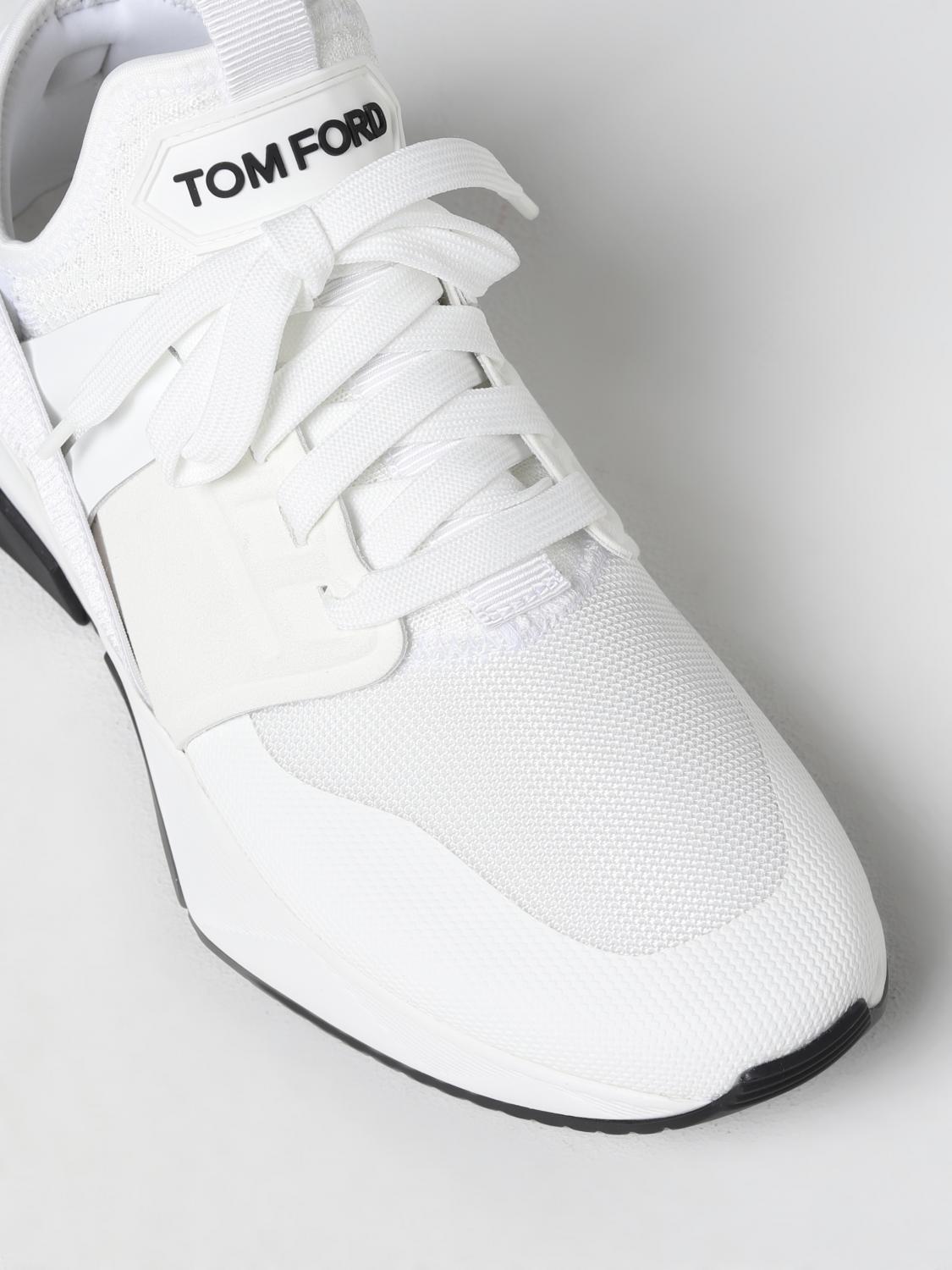 TOM FORD: Sneakers in tessuto e pelle - Bianco | Sneakers Tom Ford